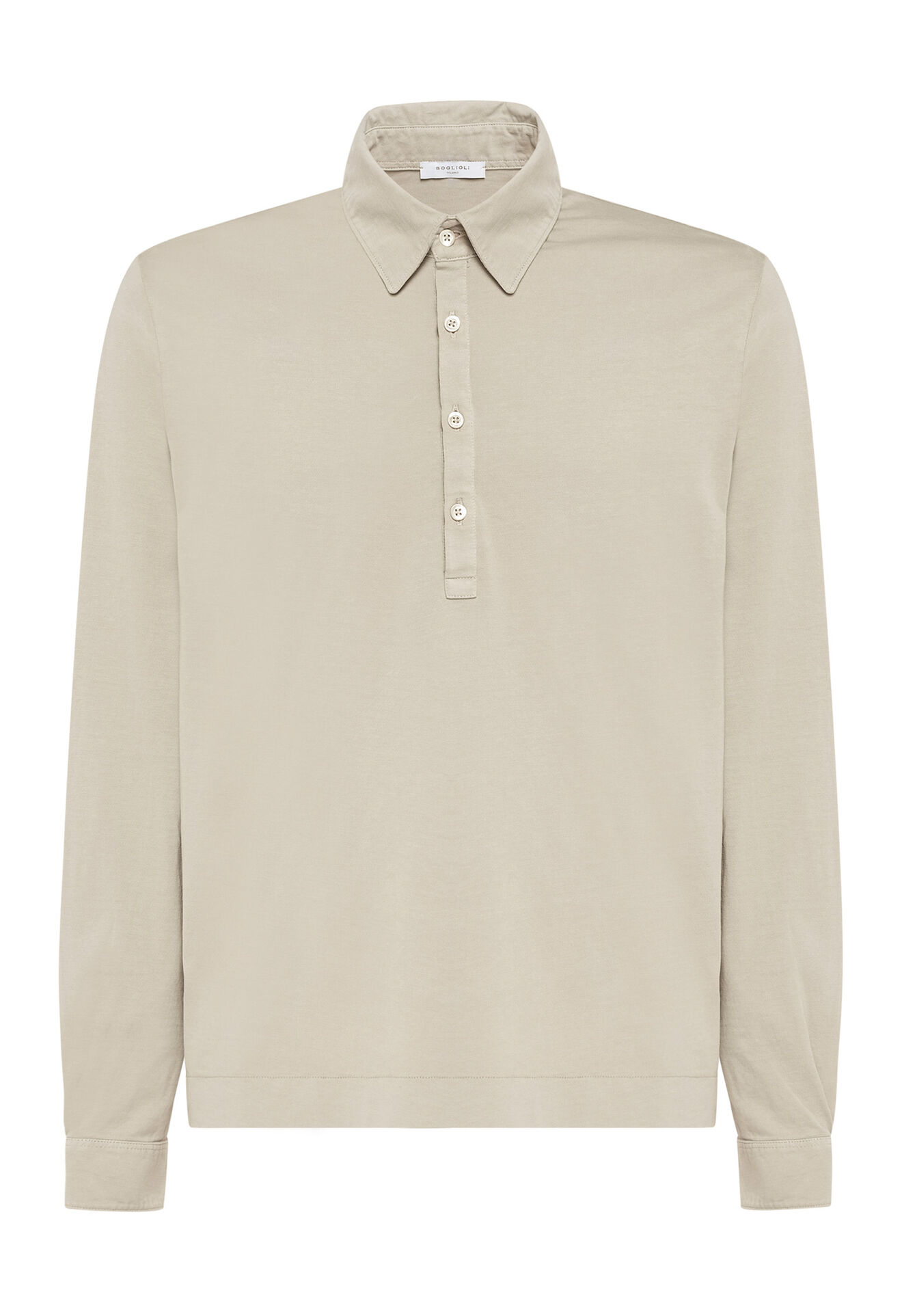 Boglioli Dove grey 100% cotton long sleeve polo shirt Beige 91408BTC716001080260