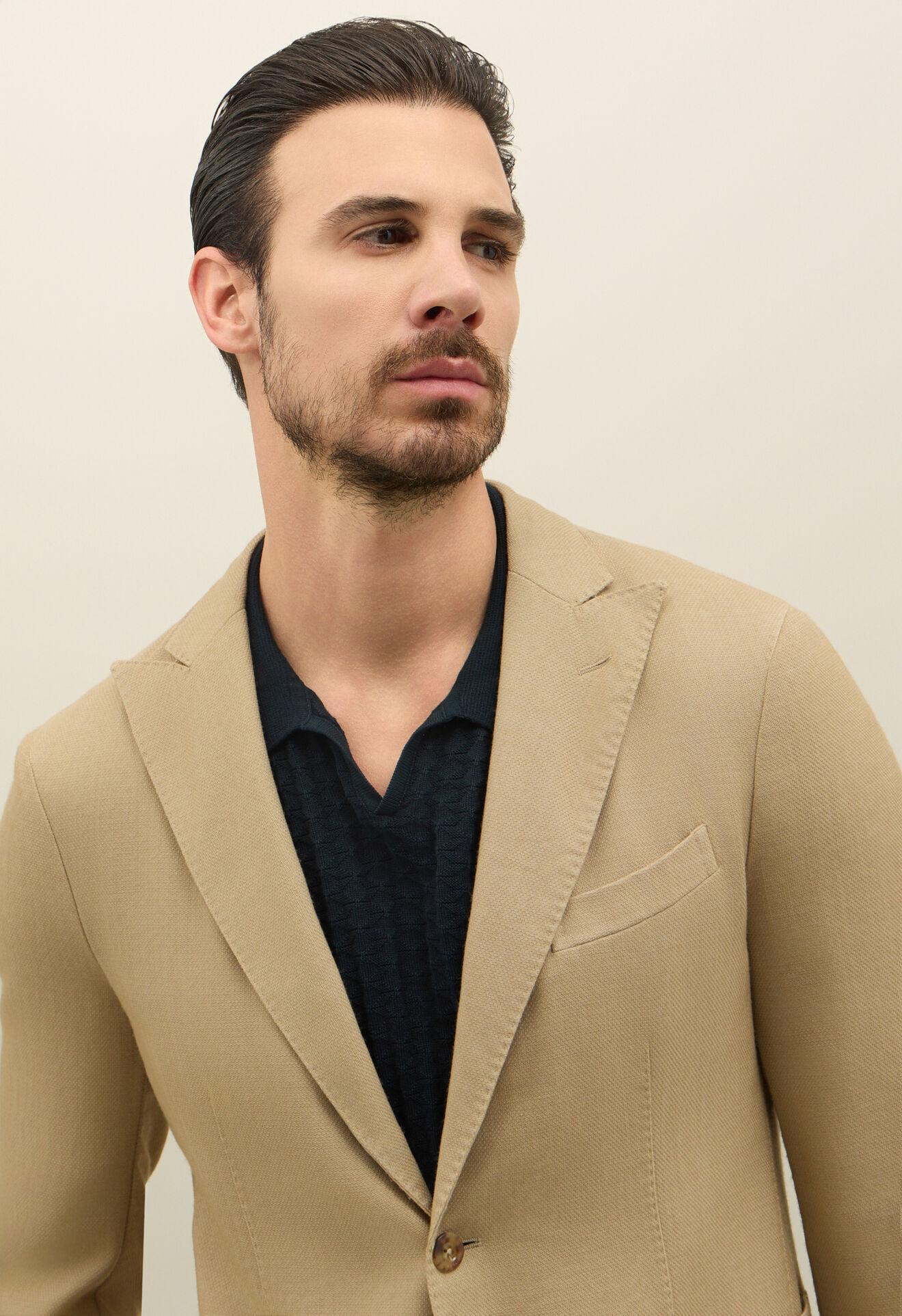 Boglioli St&uuml;ckgef&auml;rbte K-Jacket aus Wolle mit Wabenstruktur Beige N6302JSB341600150R0315