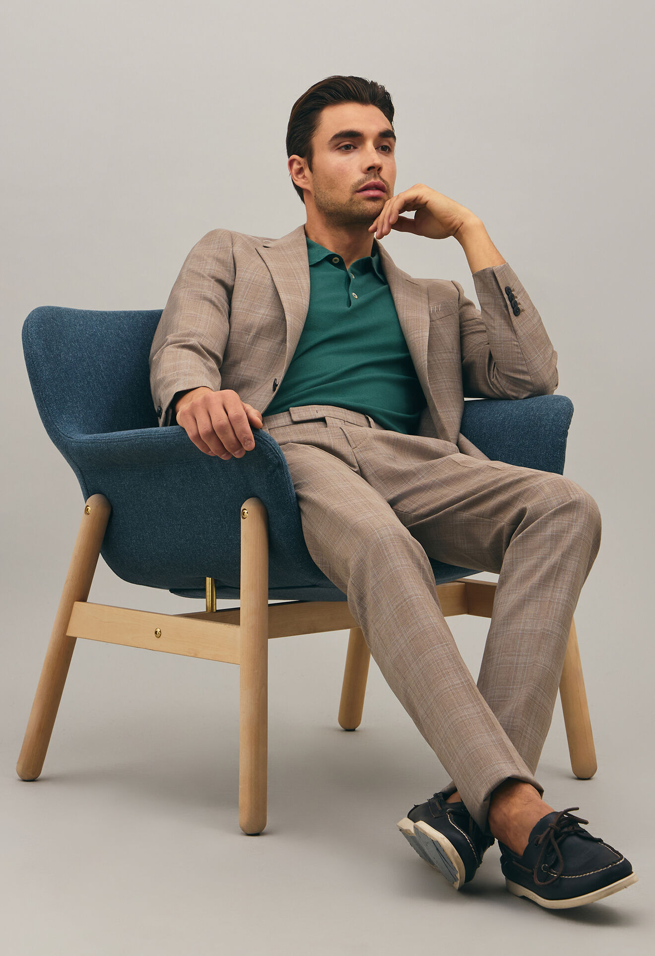 B-Line Anzug aus Wolle mit Glencheck-Muster in Beige: Luxus private ...