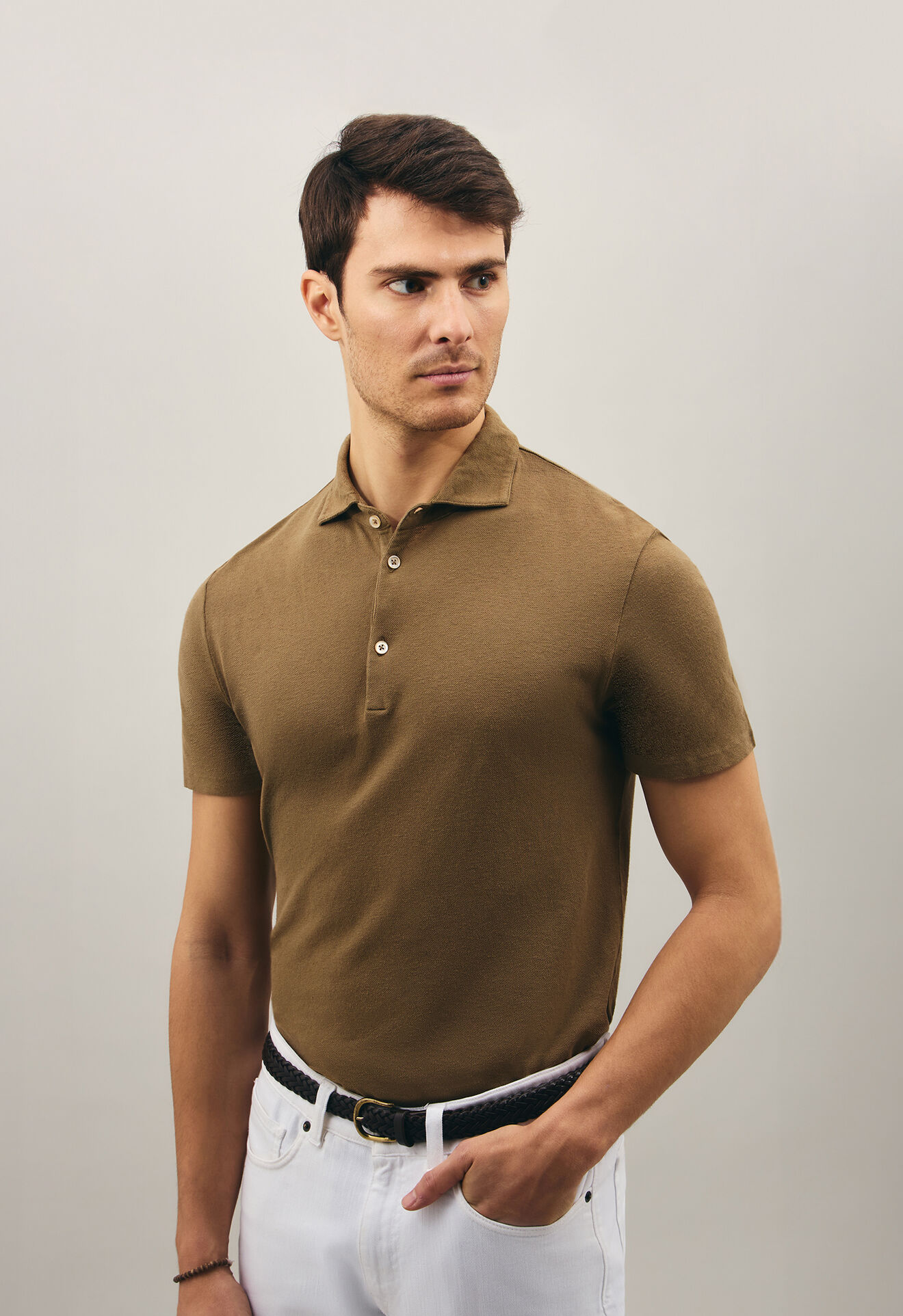 Boglioli Cotton Linen short sleeve Polo LightBrown 91550SB4711001080465