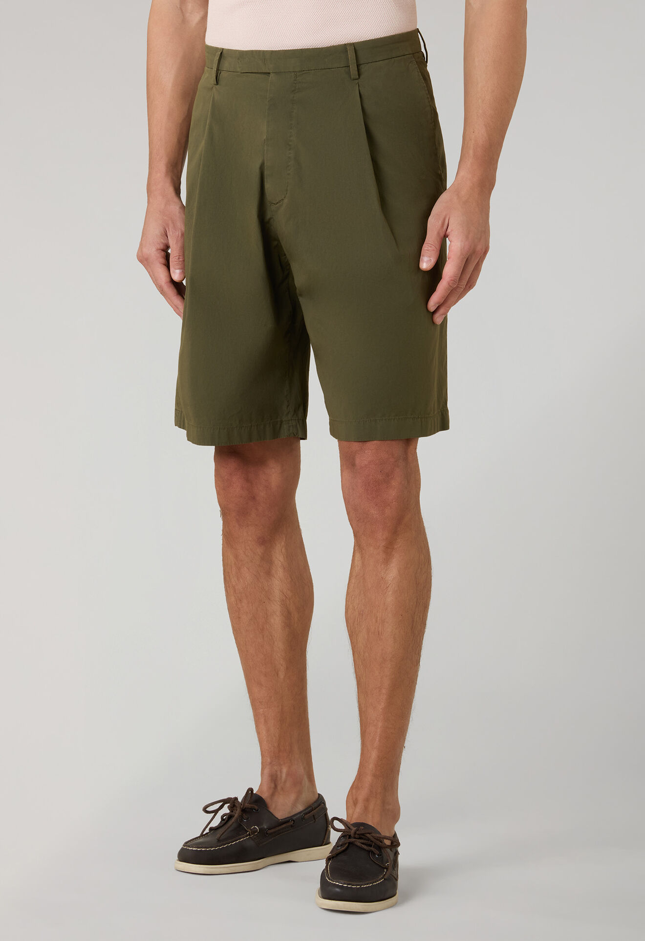 Boglioli Garment Dyed Popeline Papier Khaki Bermuda Suits Green 636I1QSB6418001096R0565