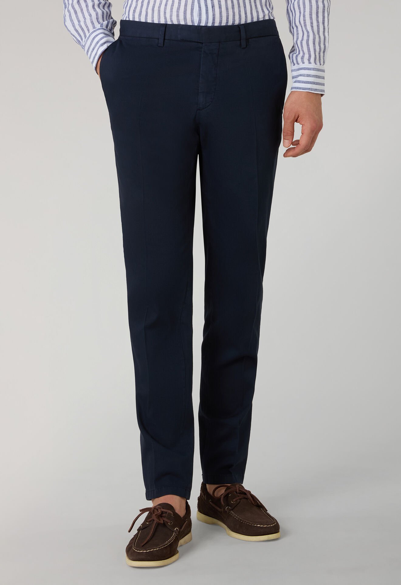 Boglioli Garment Dyed Cotton micro-herringbone Trousers Blue 80882QSB6753001080784