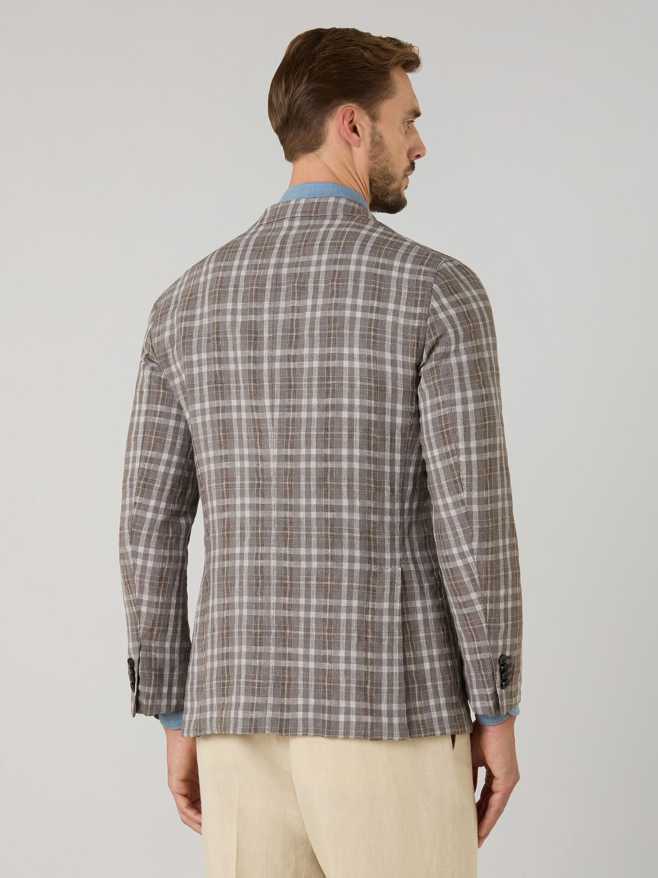 Boglioli Tartan Wool Linen Silk K-Jacket Brown/Pattern N2902JSB642500150R0480