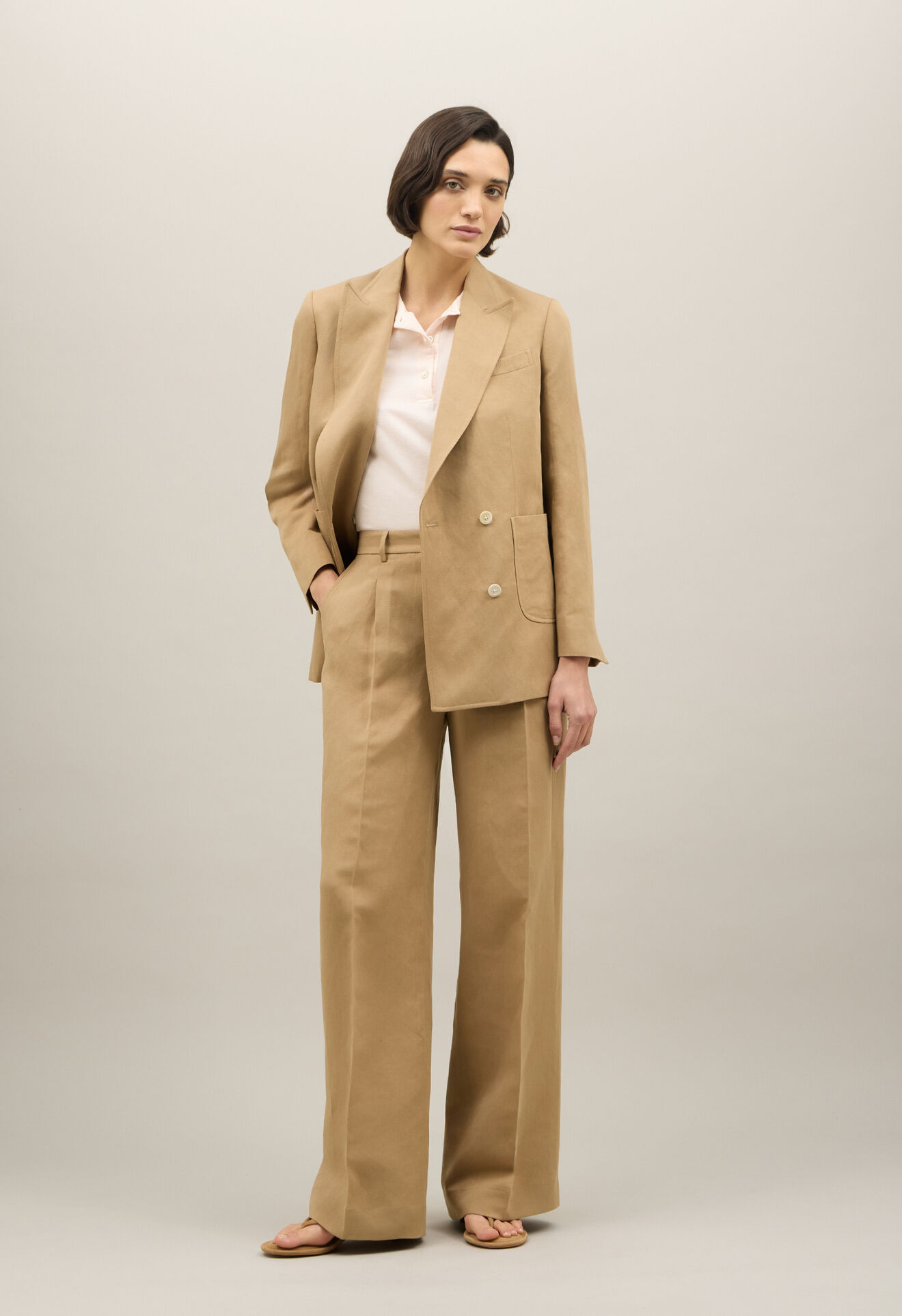 Boglioli Linen Tencel satin Maia Blazer Dark Beige ZD0333SB5106002D10300