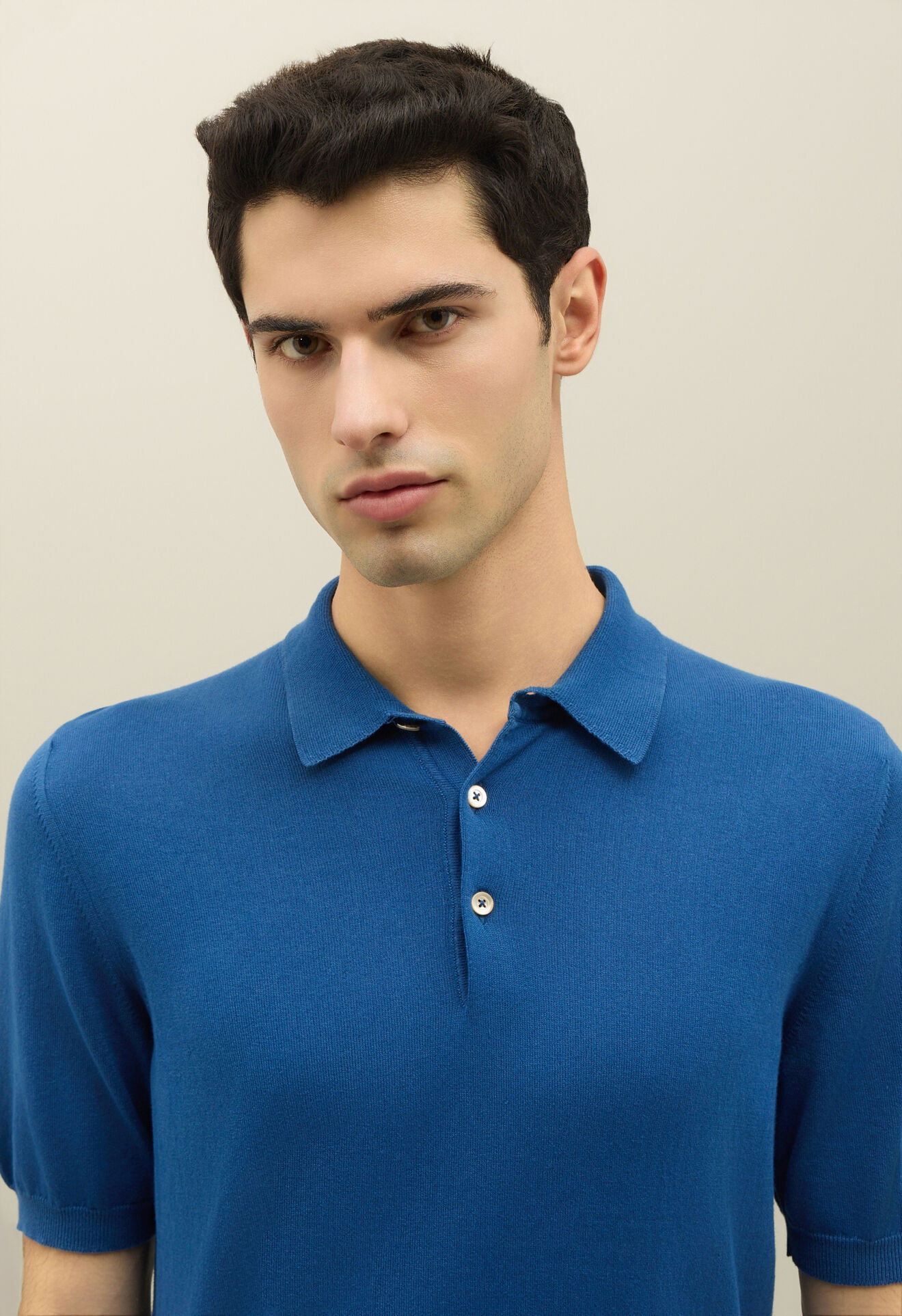 Boglioli St&uuml;ckgef&auml;rbtes Kurzarm-Poloshirt aus Baumwolle Blau 91303TSA0803001080772