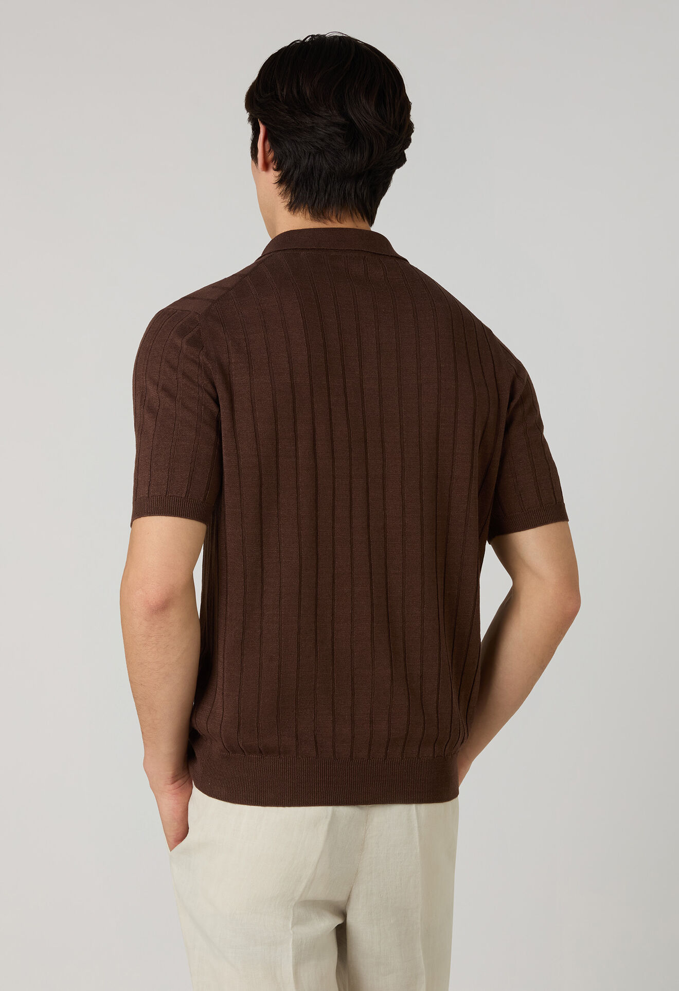 Boglioli Kurzarm-Polohemd aus flachem Leinen-Baumwolle-Rippstrick Braun 91303SB6804001080480