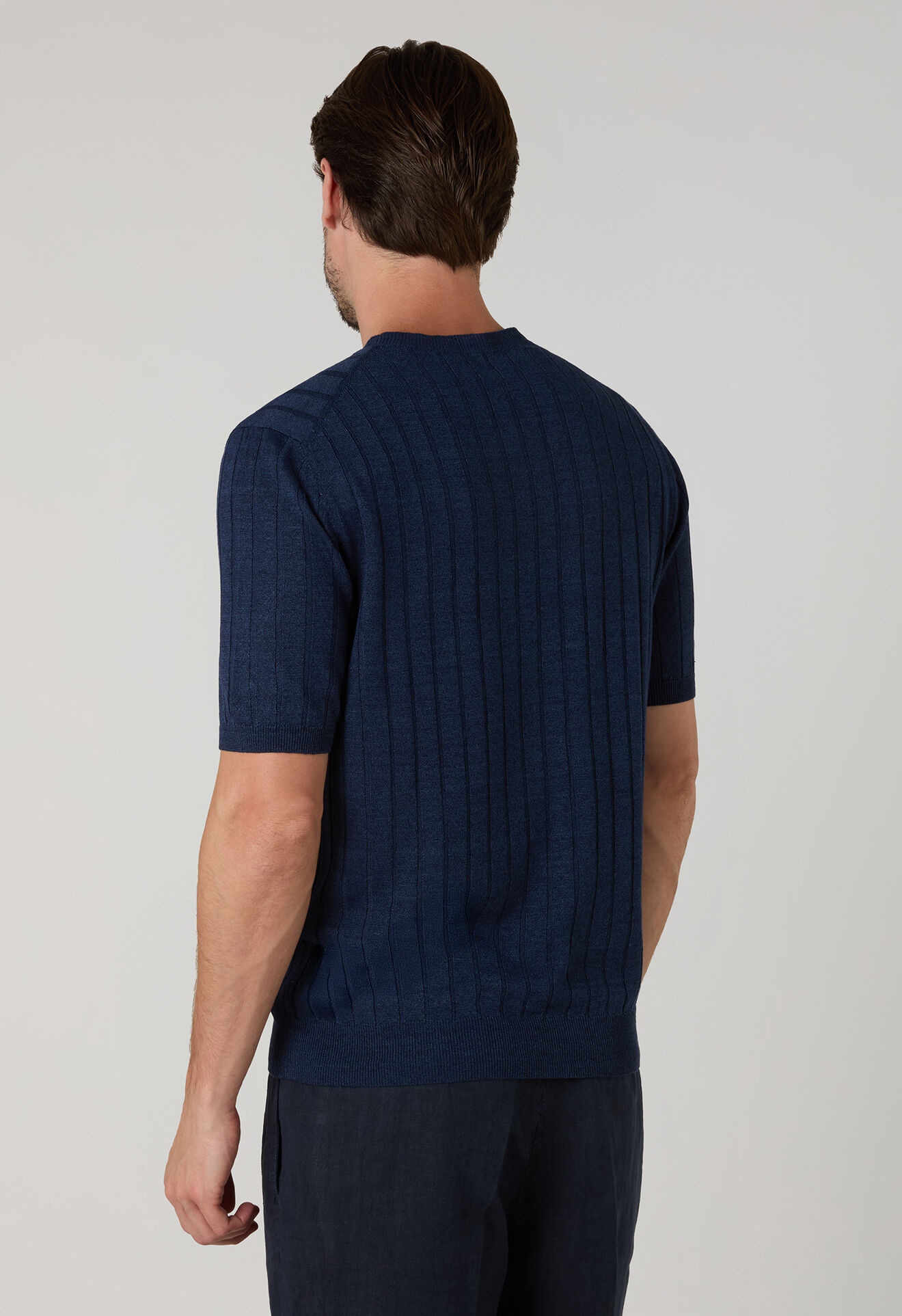 Boglioli Linen Cotton Flat Rib T-Shirt Blue 91555SB6804001080780