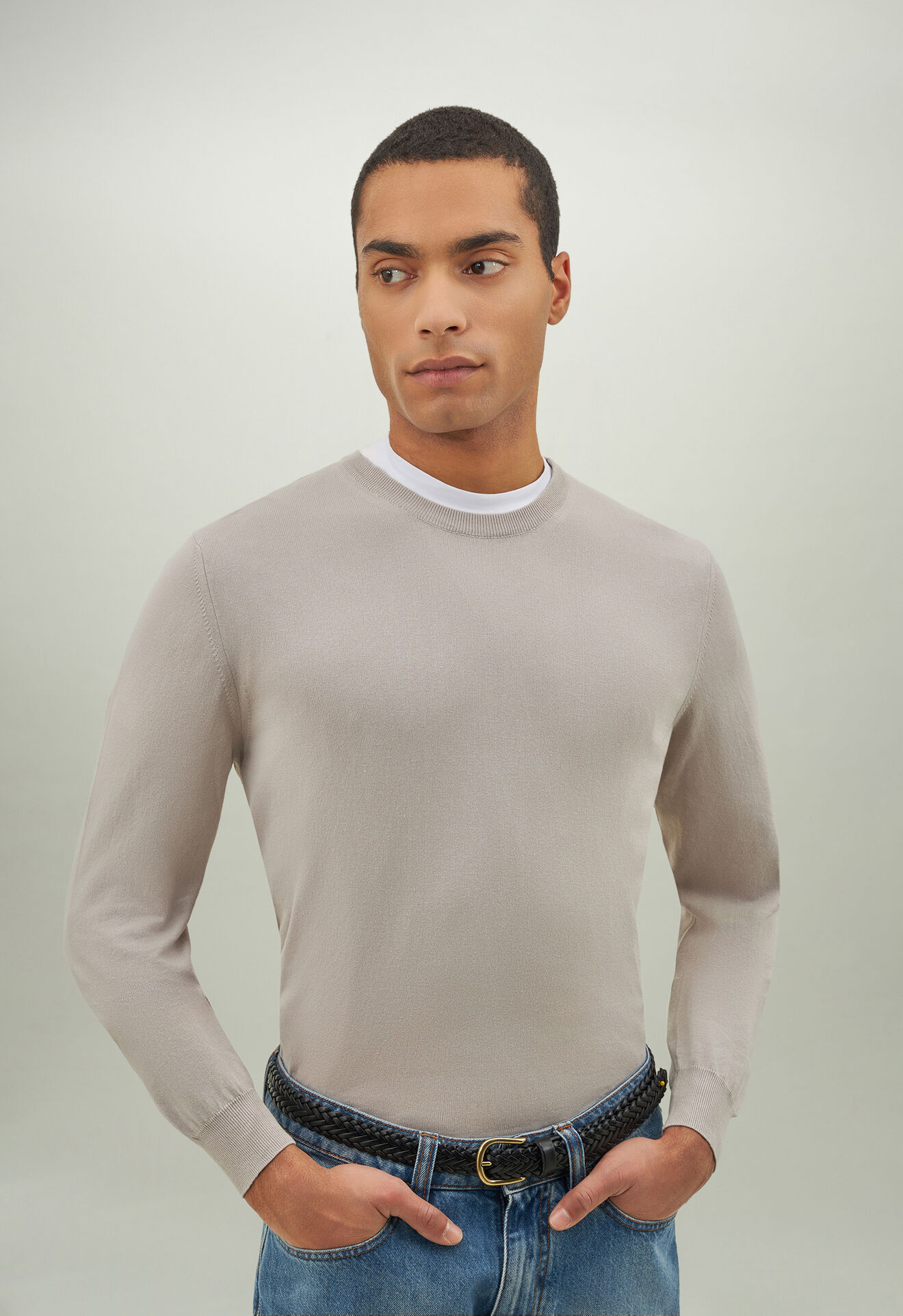 Boglioli Pull à col ras du cou en coton Blancchaux 91307SA0803001080808