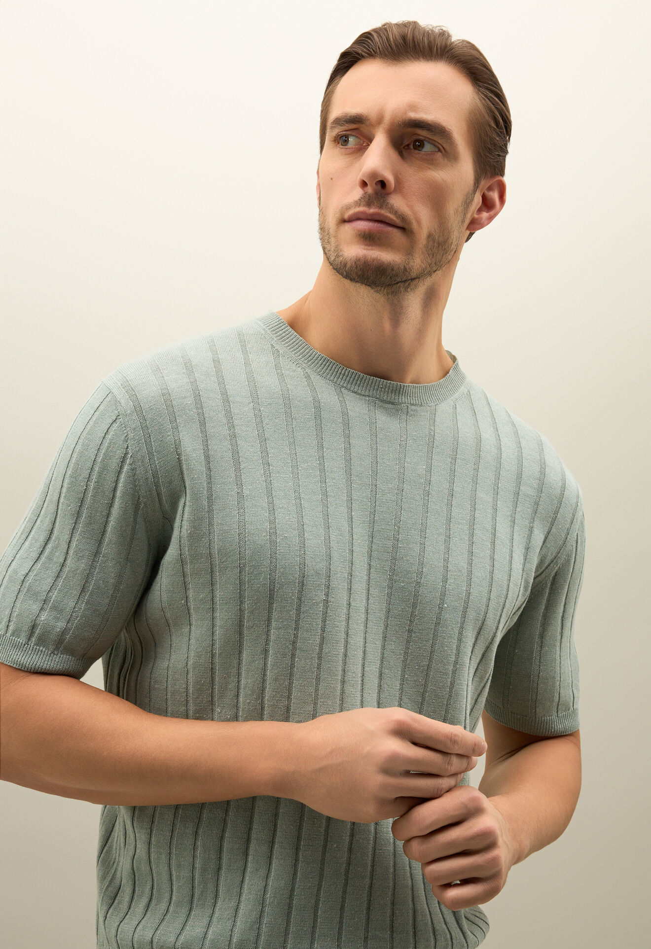 Boglioli Flachripp-T-Shirt aus Leinen Mintgr&uuml;n 91555SB5808001080530