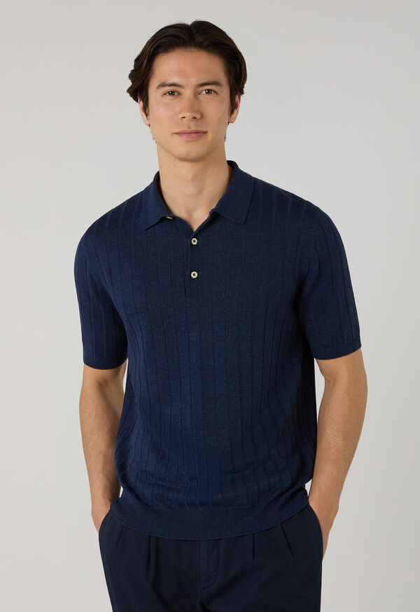 Boglioli Linen Cotton Flat Rib short-sleeve Polo Blue 91303SB6804001080780