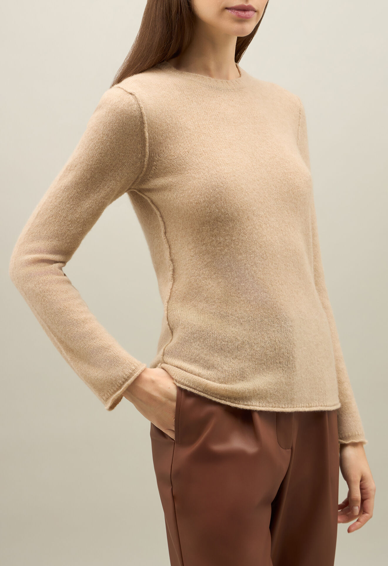 Boglioli Brushed Wool Cashmere Crewneck Beige 92097FB4940002150330