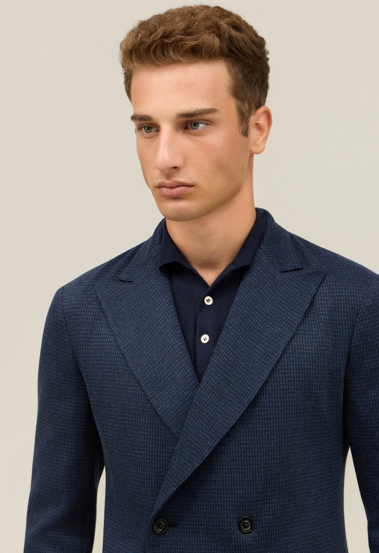 Boglioli Houndstooth Jersey double-breasted Easy Jacket Blue OG0167FB5018001090780