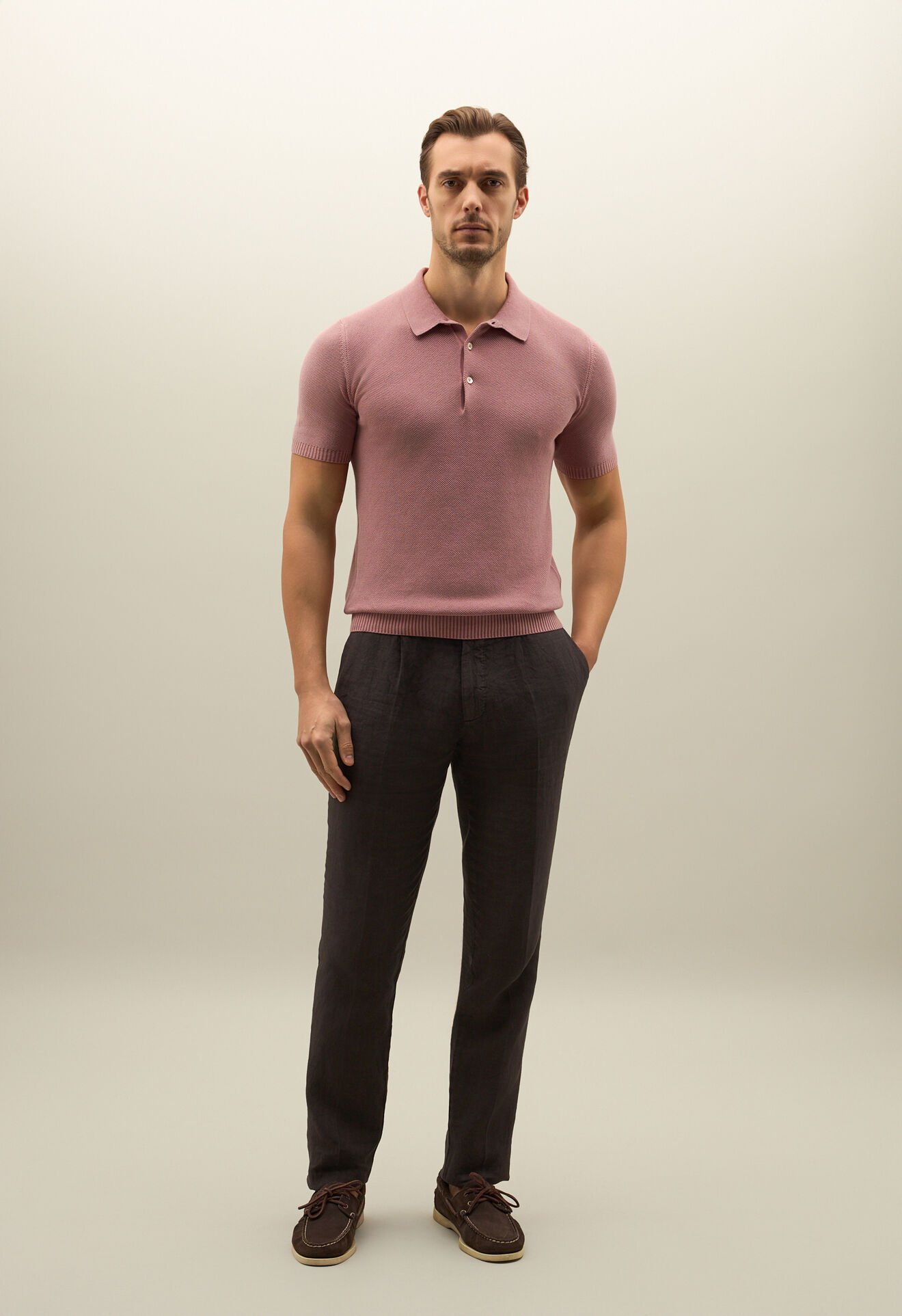 Boglioli Honeycomb Cotton short-sleeve Polo Pink 91554TSB4801001080936