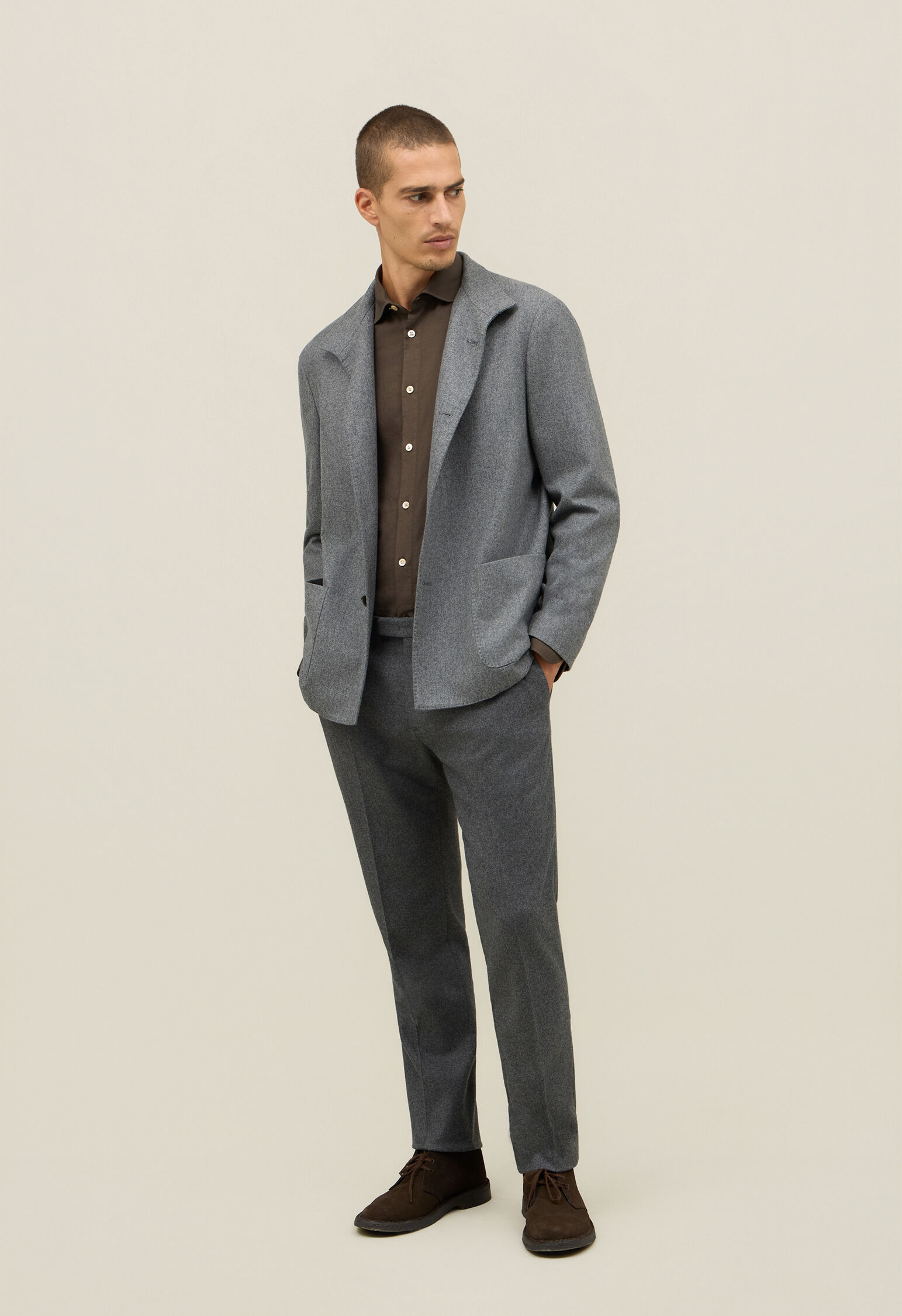 Wool Flannel Fluid Jacket in Grey: Luxury Italian Jackets for Men