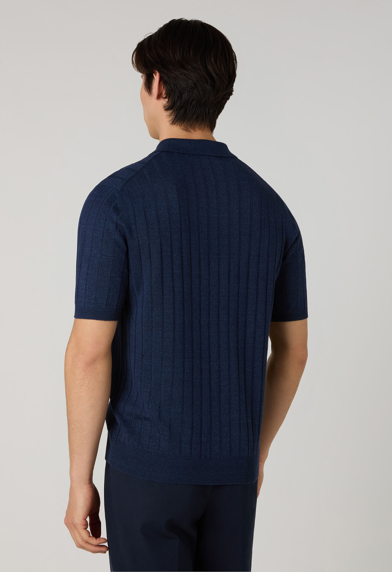 Boglioli Kurzarm-Polohemd aus flachem Leinen-Baumwolle-Rippstrick Blau 91303SB6804001080780