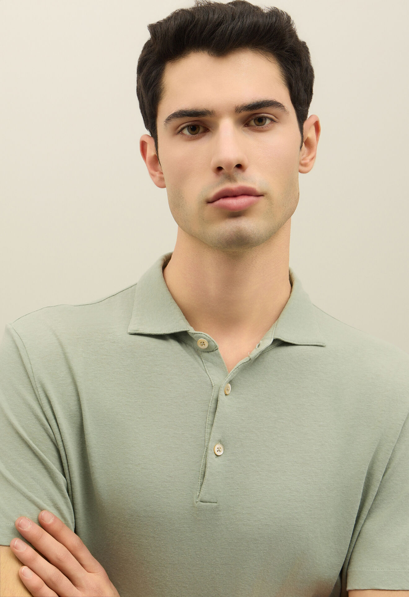 Boglioli Kurzarm-Poloshirt aus Baumwoll-Leinen-Mischung Mintgr&uuml;n 91550TSB5804001080520