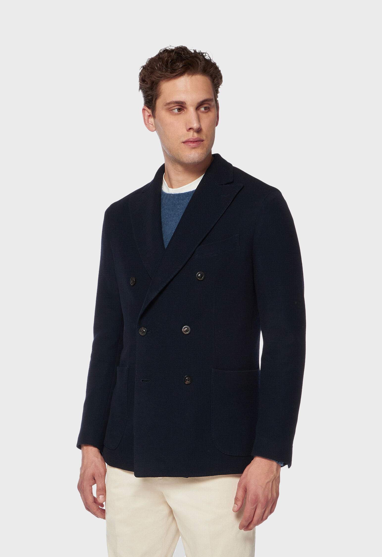 Virgin wool and cotton double-breasted K-Jacket
