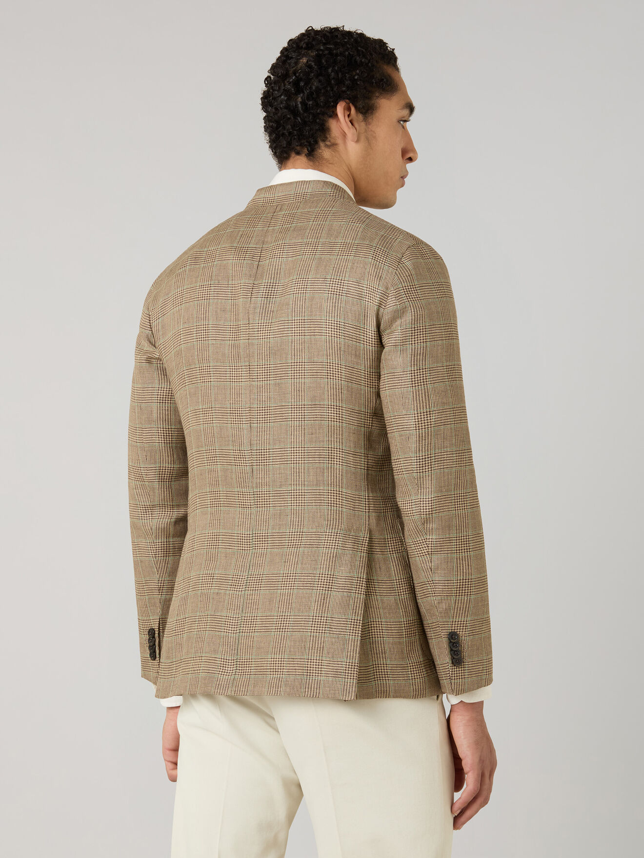 Boglioli Linen Prince of Wales double-breasted K-Jacket Wheat/Pattern N4302ESB602200150R0330