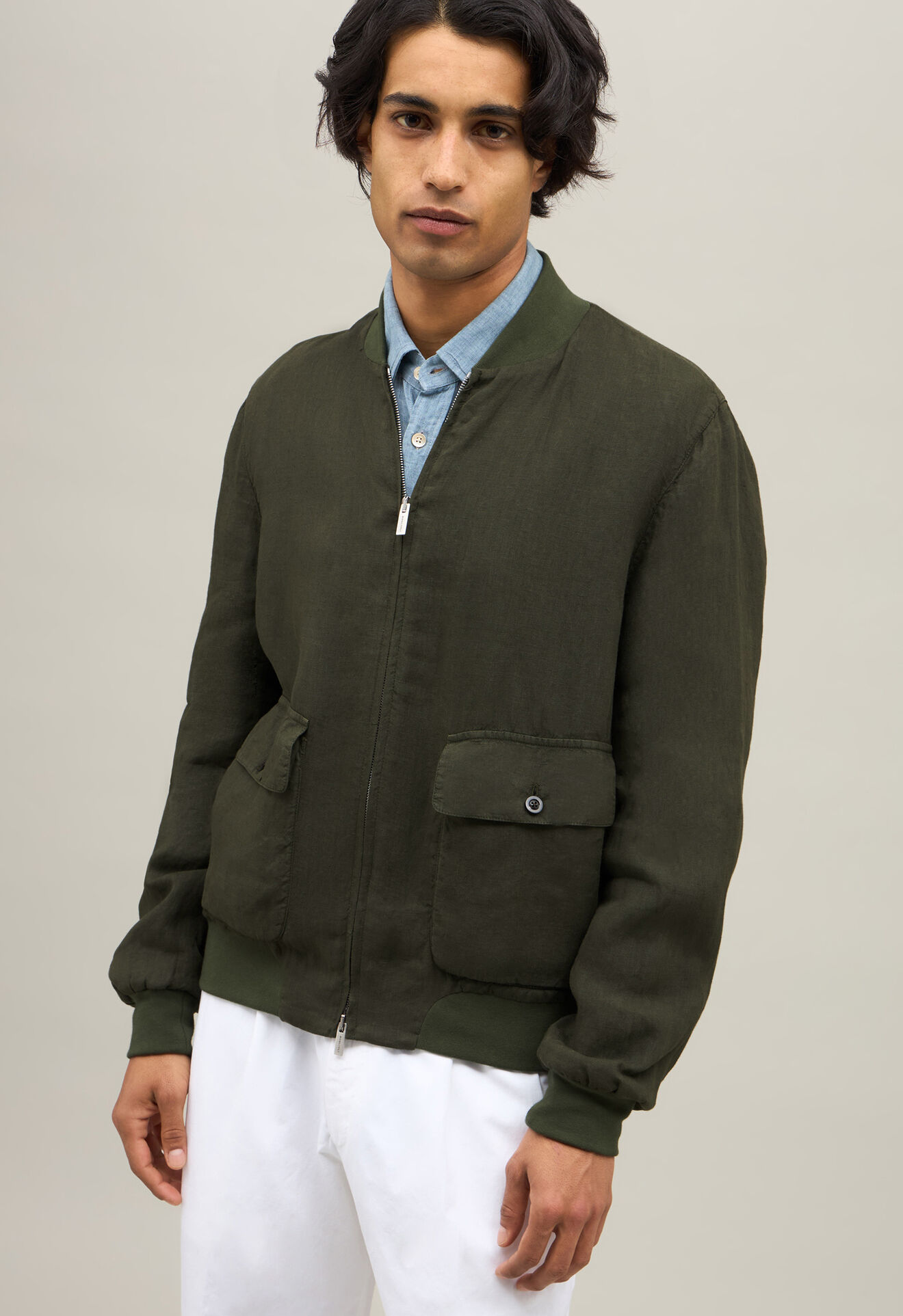 Boglioli Bomber en lin Vert OC136QSB3853001800565