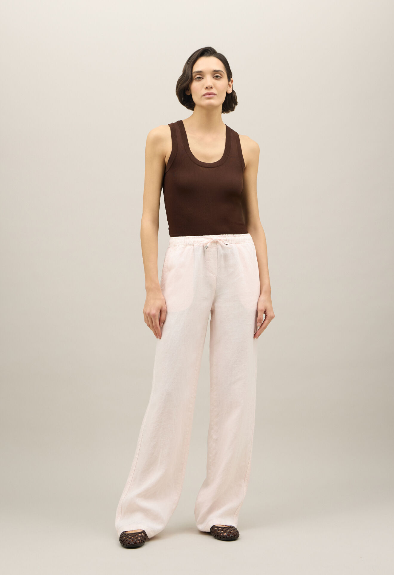 Boglioli Garment Dyed Linen jog wide Trousers Pastel Pink 88057QSA0426002150931