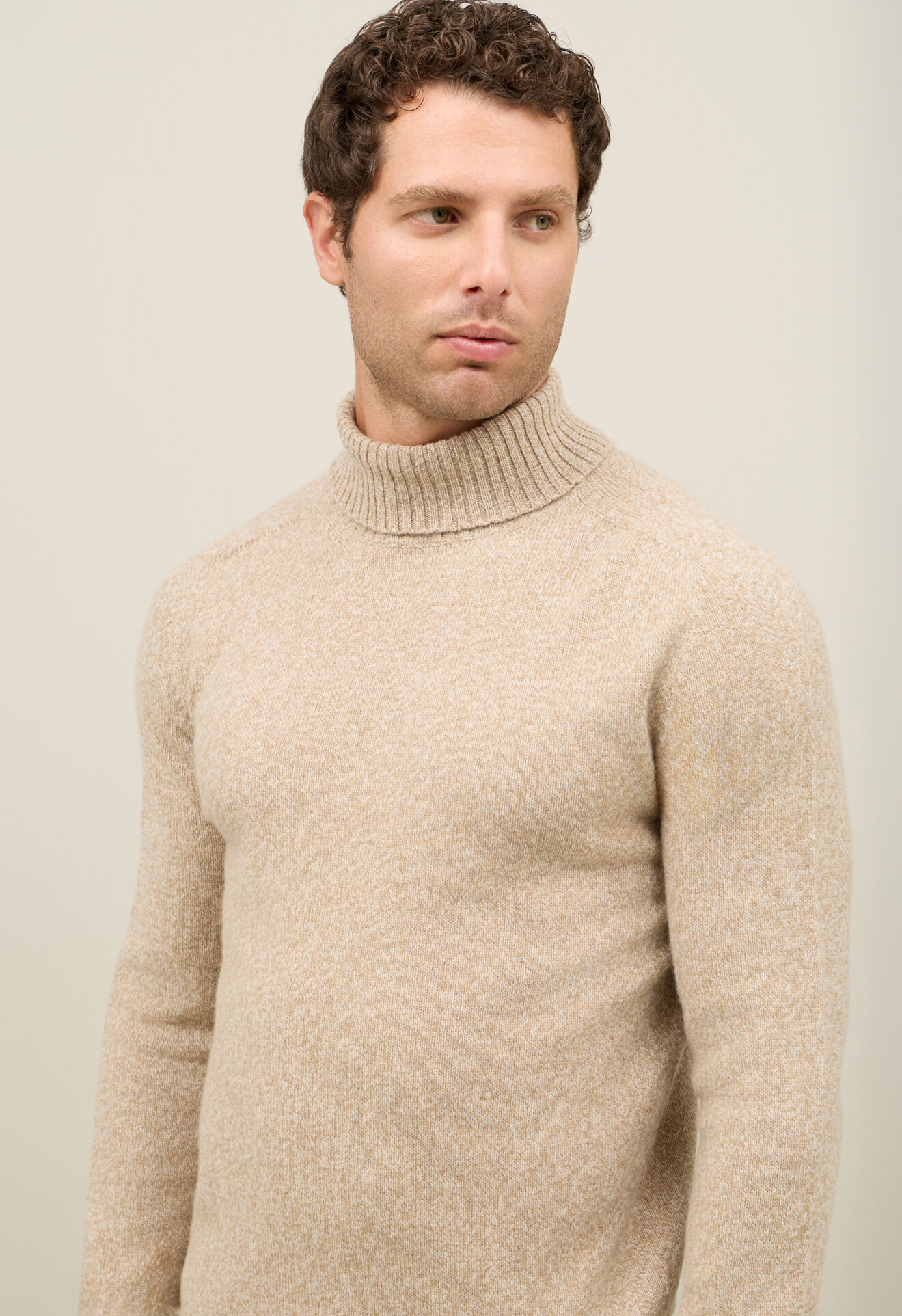 Boglioli Rollkragenpullover aus Wolle und Mouliné-Kaschmir Beige 91565FB5804001080260