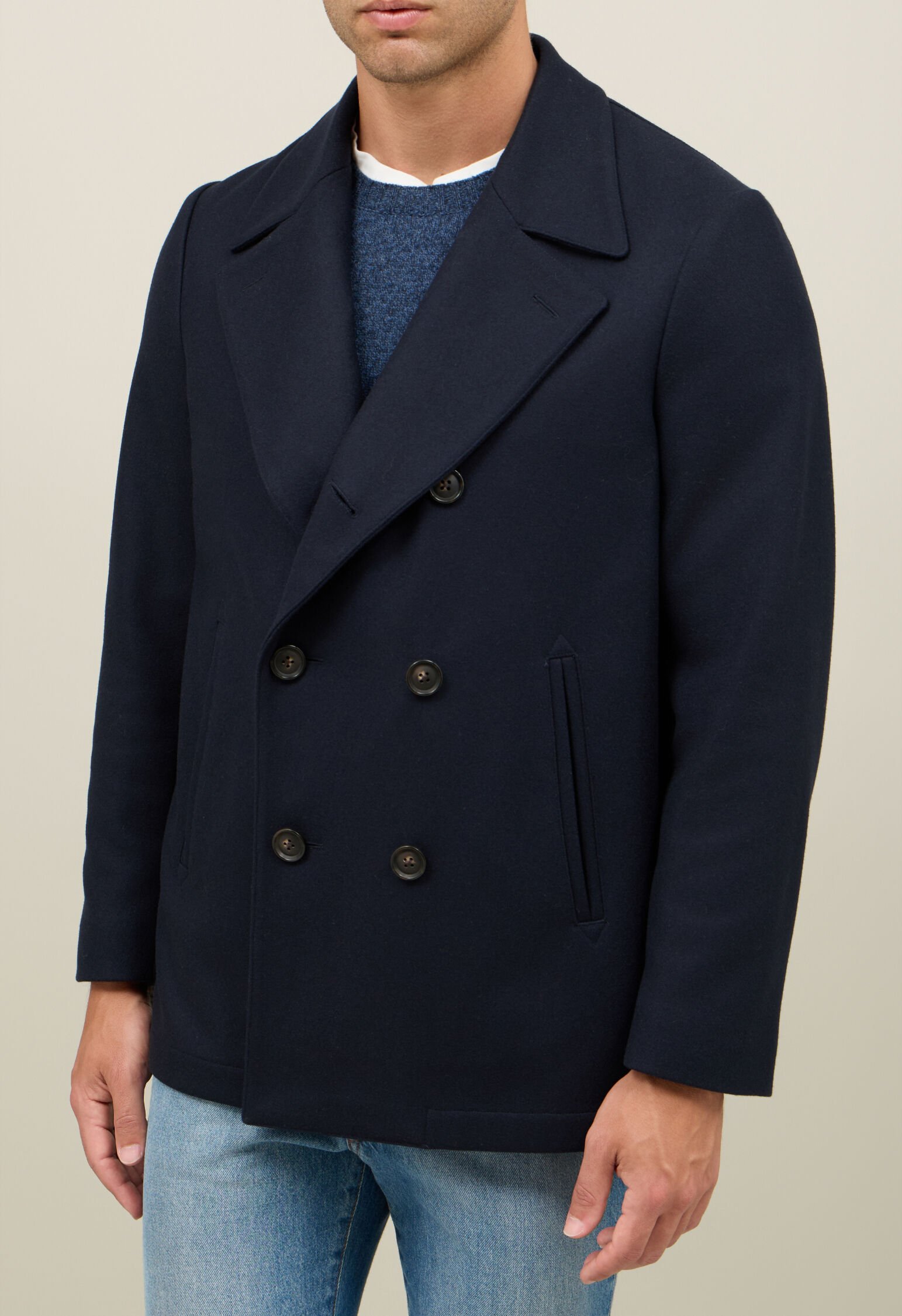 Wool Felt Peacoat in Blue: Luxury Italian Outerwear for Men