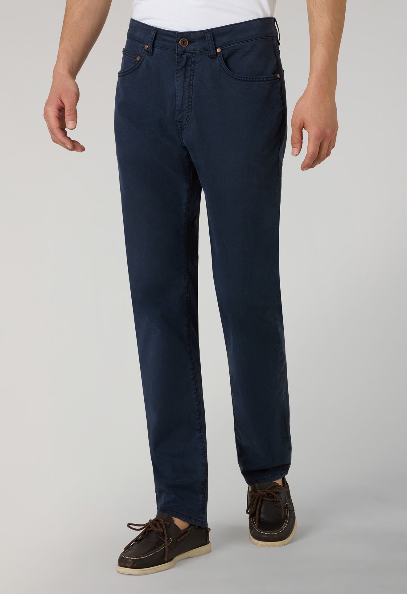 Boglioli Garment Dyed Cotton Silk 5-Pocket Trousers Blue 89889QSB3754001080784