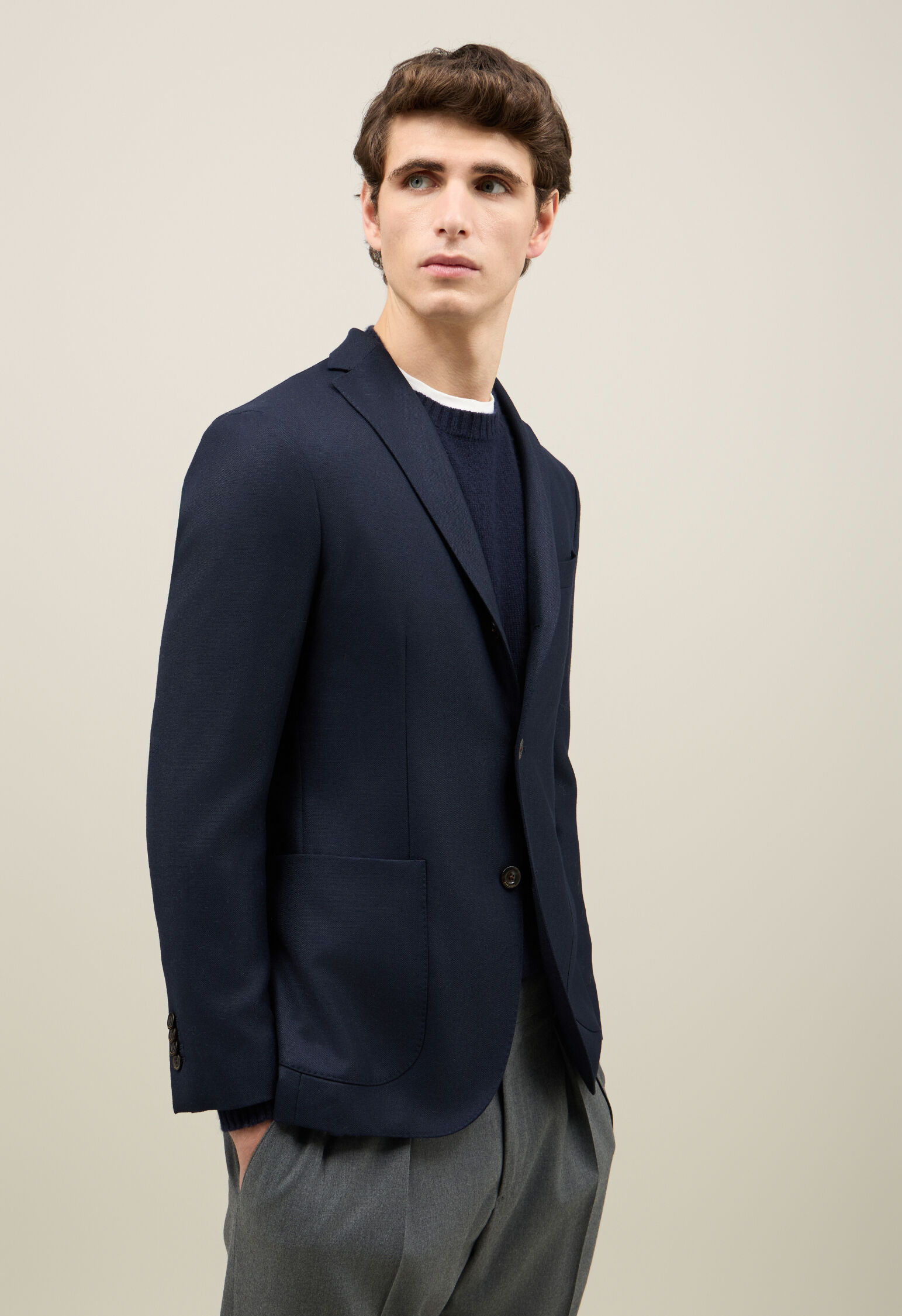 Wool Hopsack K-Jacket in Blue: Luxury Italian Jackets for Men