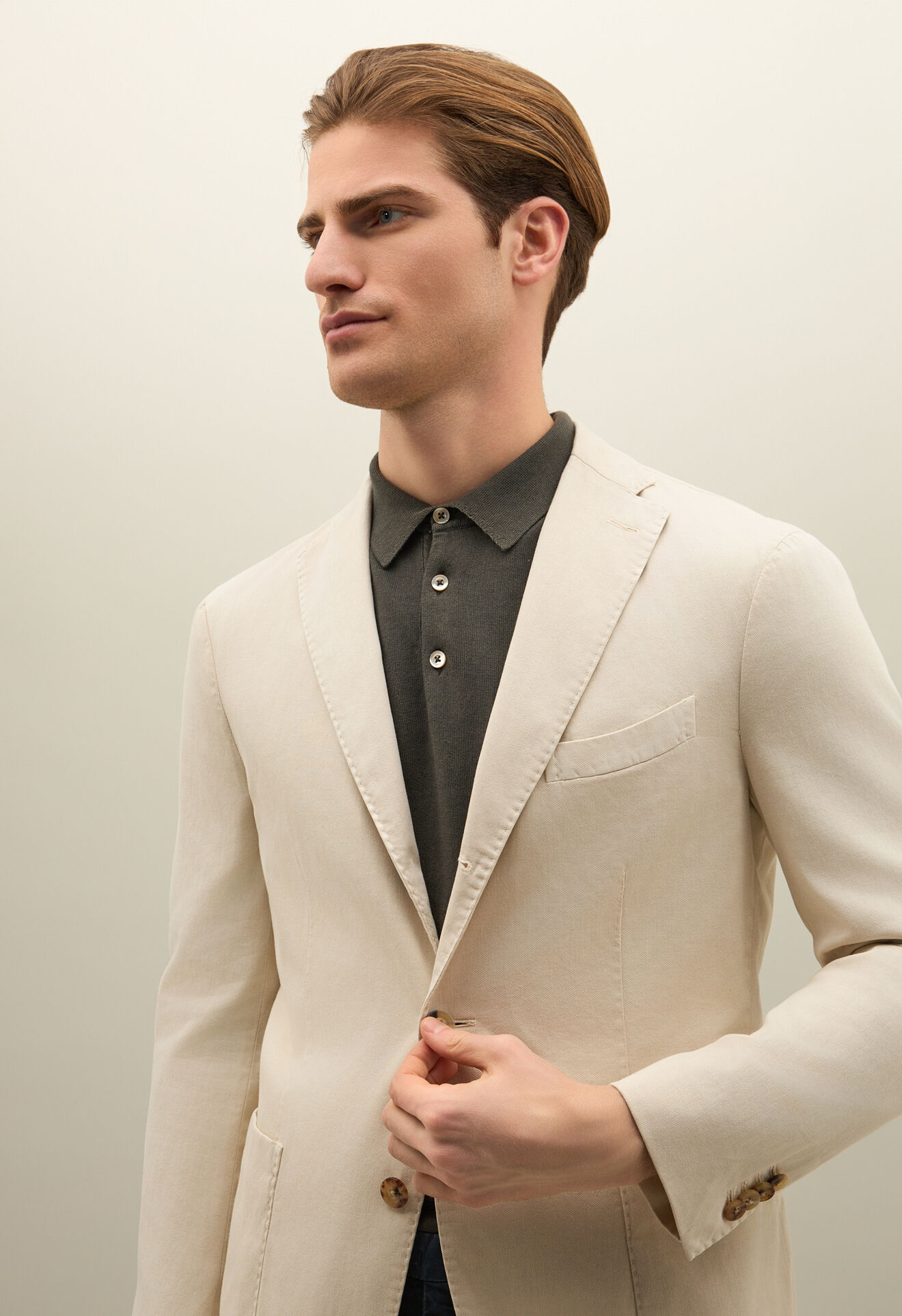 Boglioli K-Jacket aus Stretch-Woll-Pikee Warmes Wei&szlig; N2902QSA042000150R0107