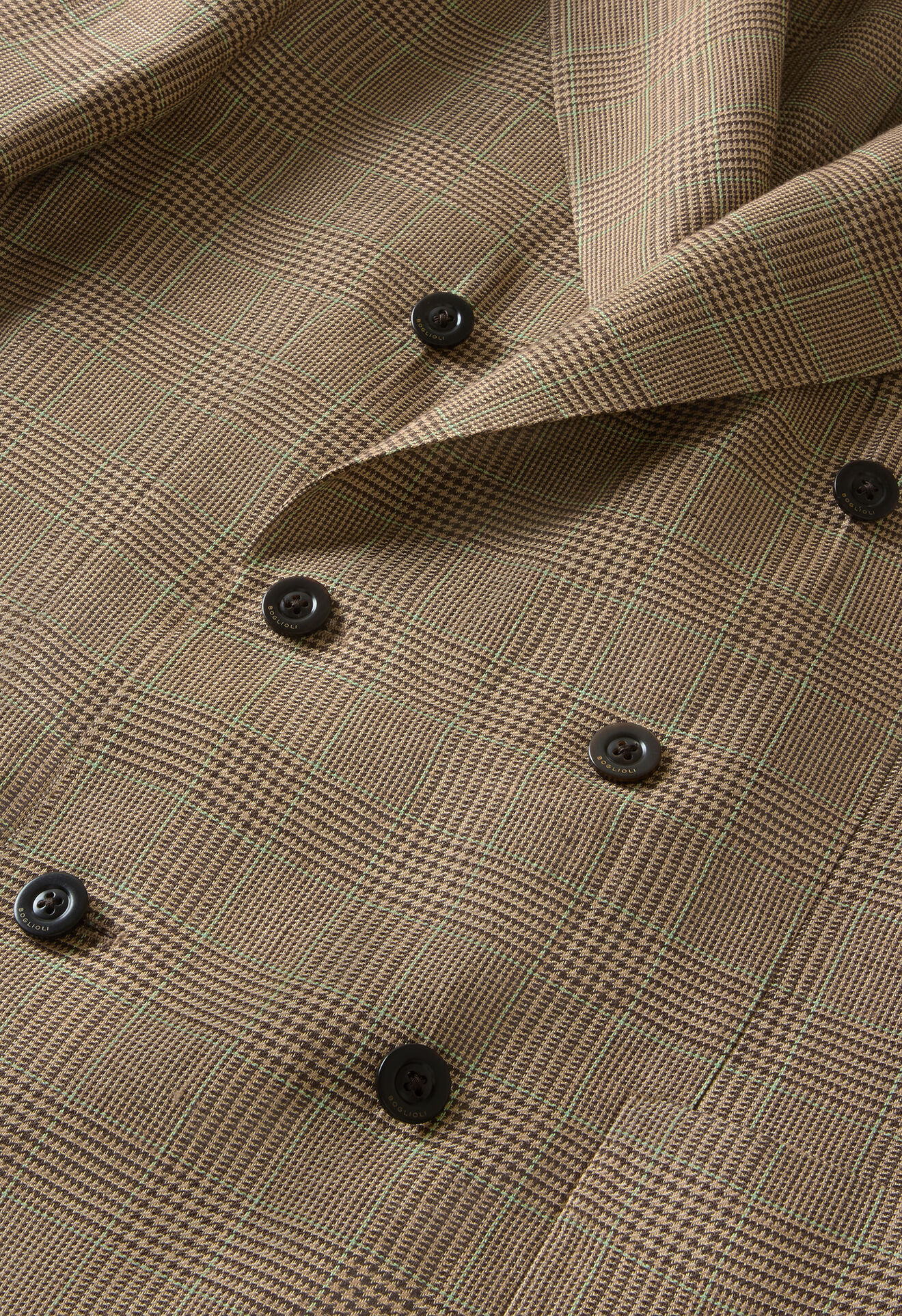 Boglioli Linen Prince of Wales double-breasted K-Jacket Wheat/Pattern N4302ESB602200150R0330