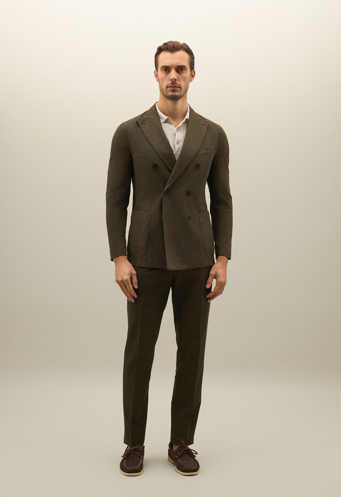 Boglioli Costume K-Suit croisé en twill de coton et lin Vert foncé N43H2QSB5427001506R0585