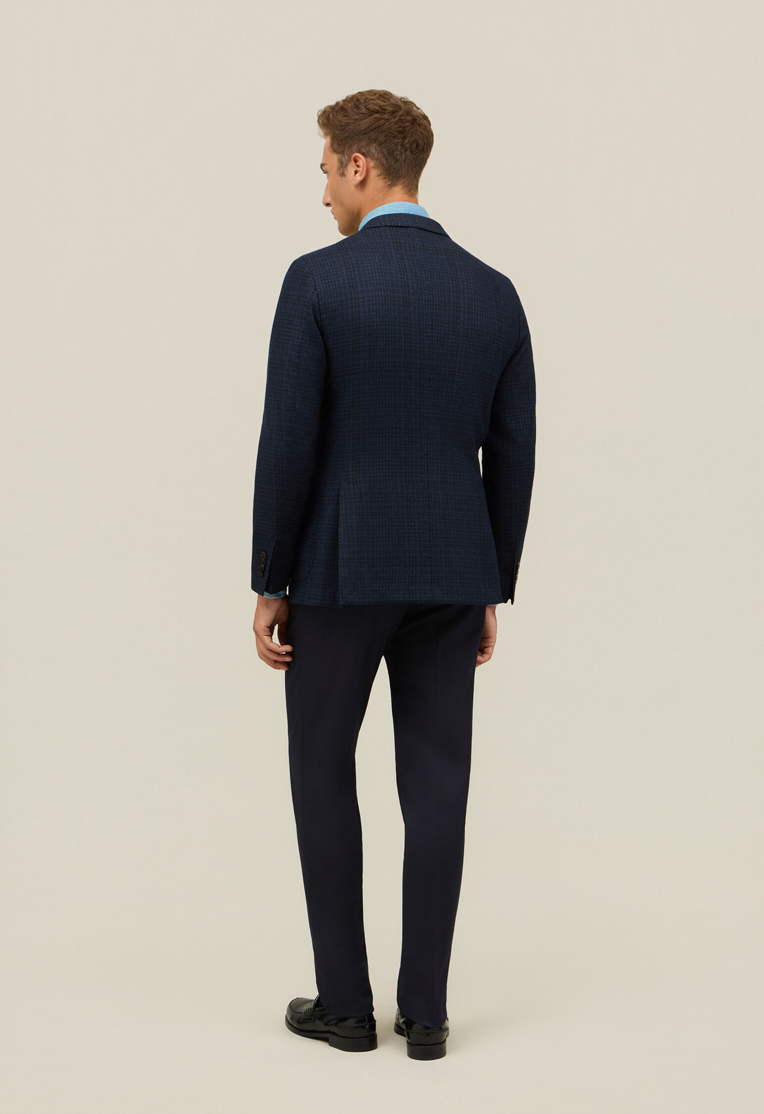 Garment Dyed Wool check K-Jacket in Blue: Luxury Italian Jackets