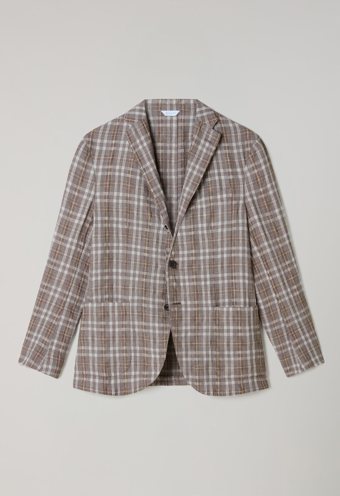 Boglioli Tartan Wool Linen Silk K-Jacket Brown/Pattern N2902JSB642500150R0480