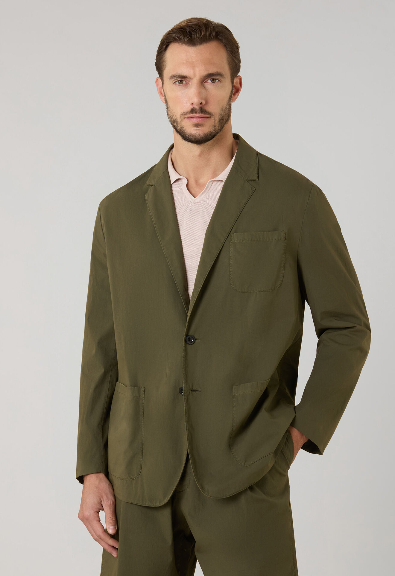 Boglioli Garment Dyed Popeline Papier Khaki Bermuda Suits Green 636I1QSB6418001096R0565