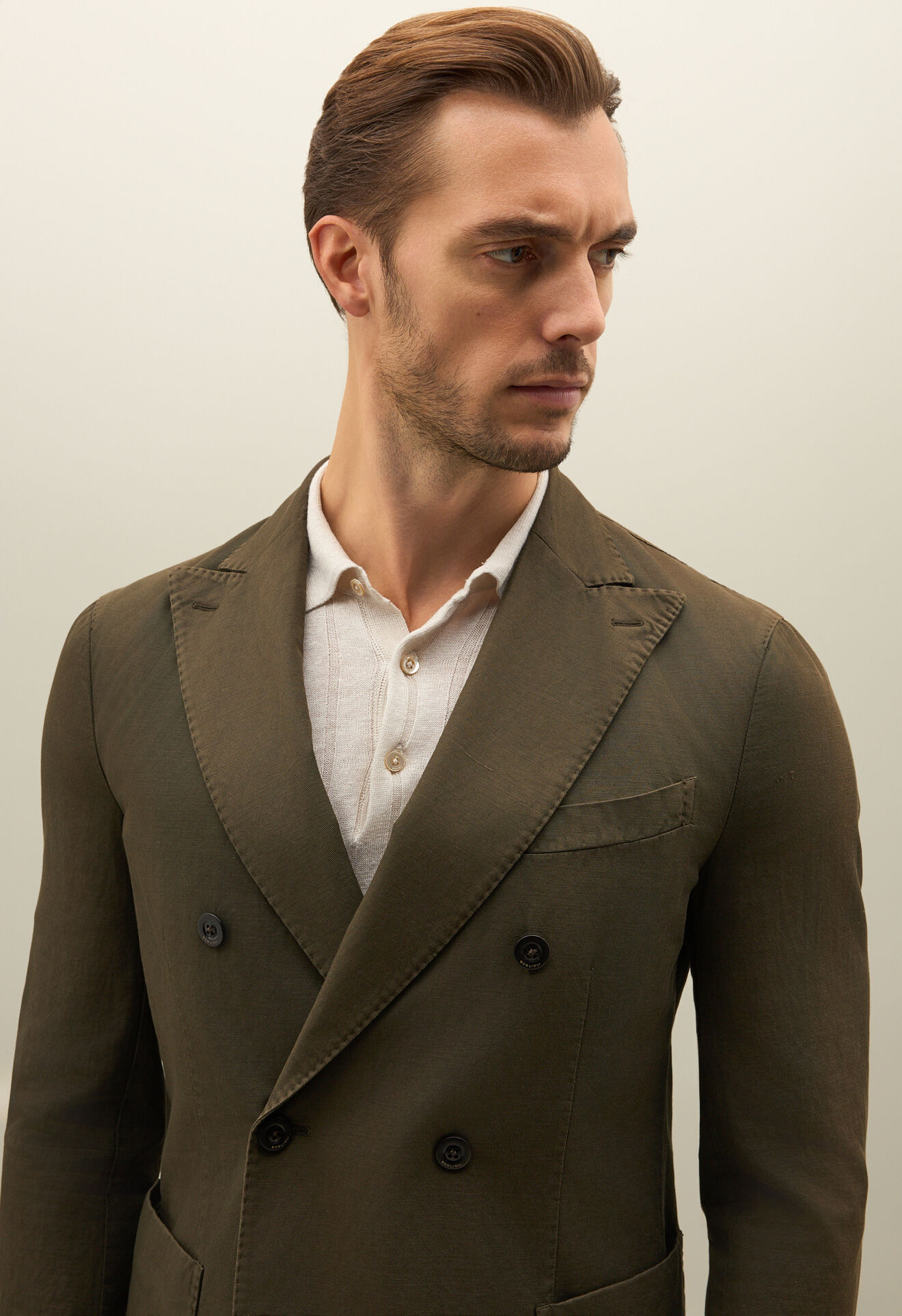 Boglioli Costume K-Suit croisé en twill de coton et lin Vert foncé N43H2QSB5427001506R0585