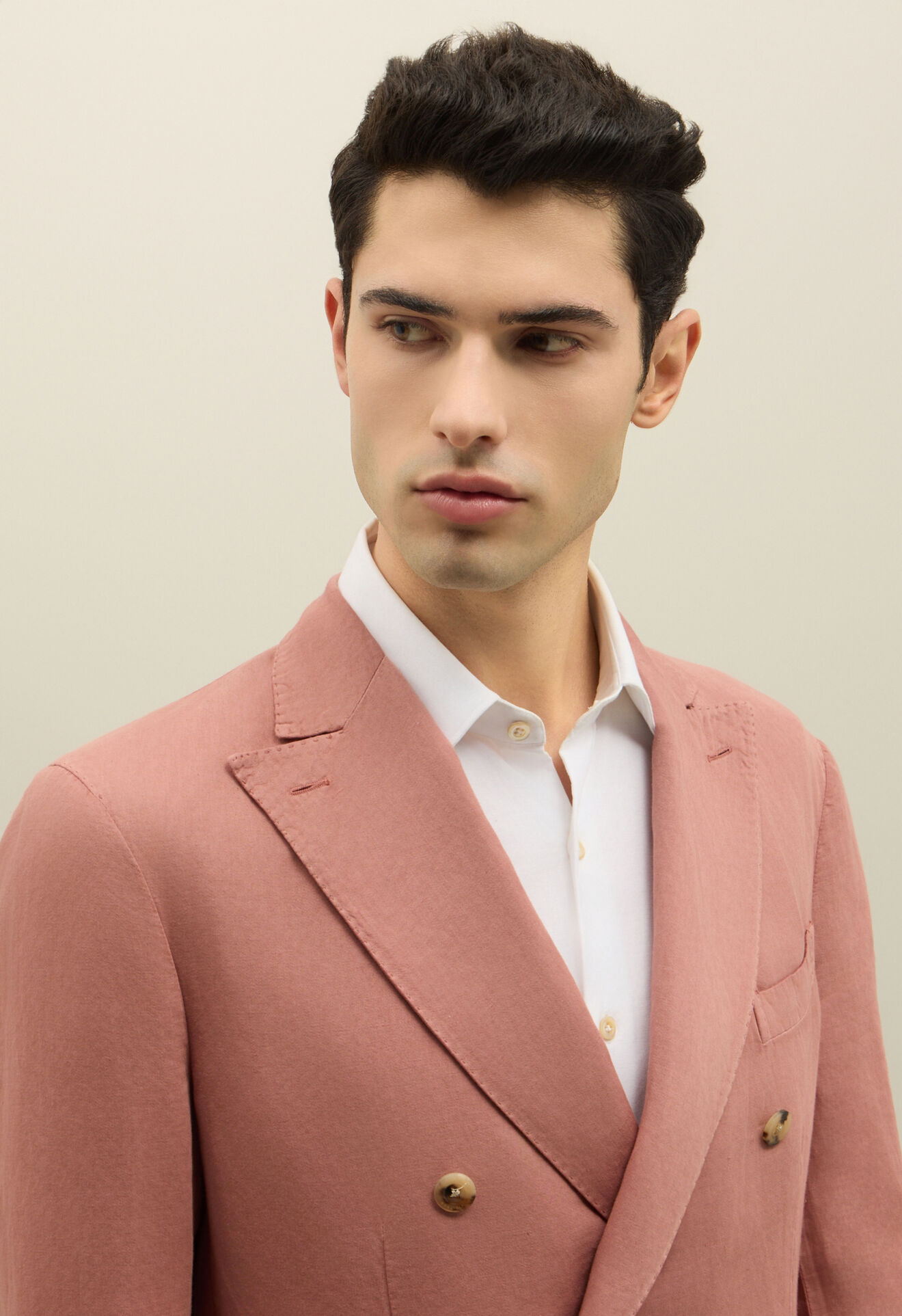 Boglioli Cotton Linen satin double-breasted K-Jacket Pink N4302QSA044400150R0936