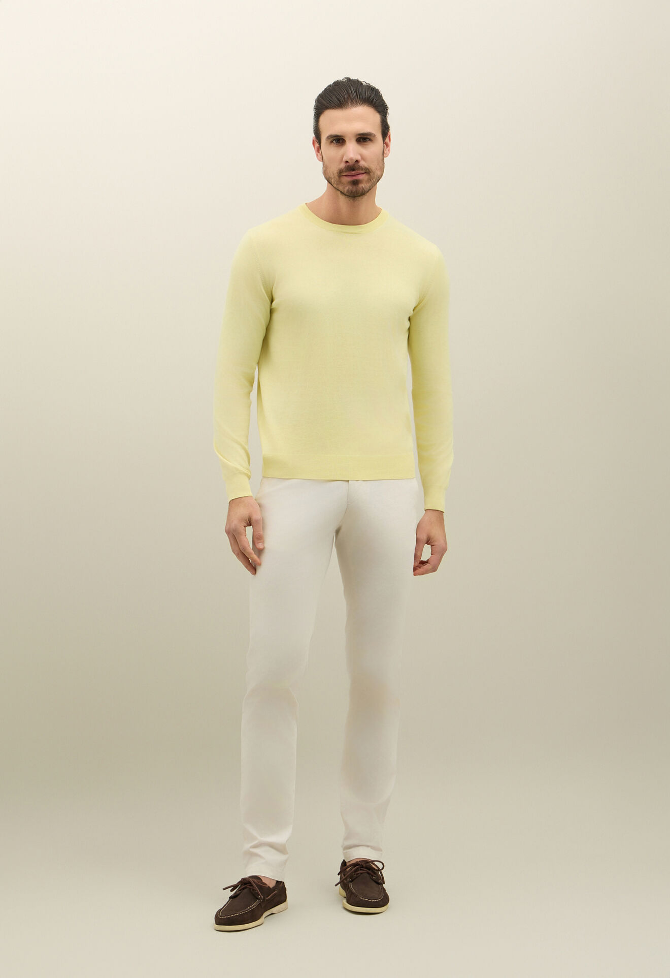 Boglioli Garment Dyed Cotton Crewneck Pastel Yellow 91391TSA0803001080354