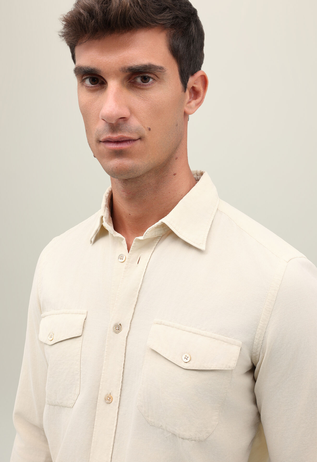 Boglioli Baby Corduroy Western Shirt White 589TFA0887001080107