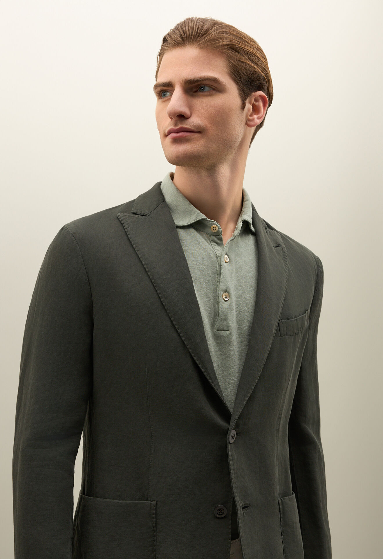 Boglioli K-Jacket aus Baumwoll-Leinen-Satin Moos N6302QSA044400150R0585