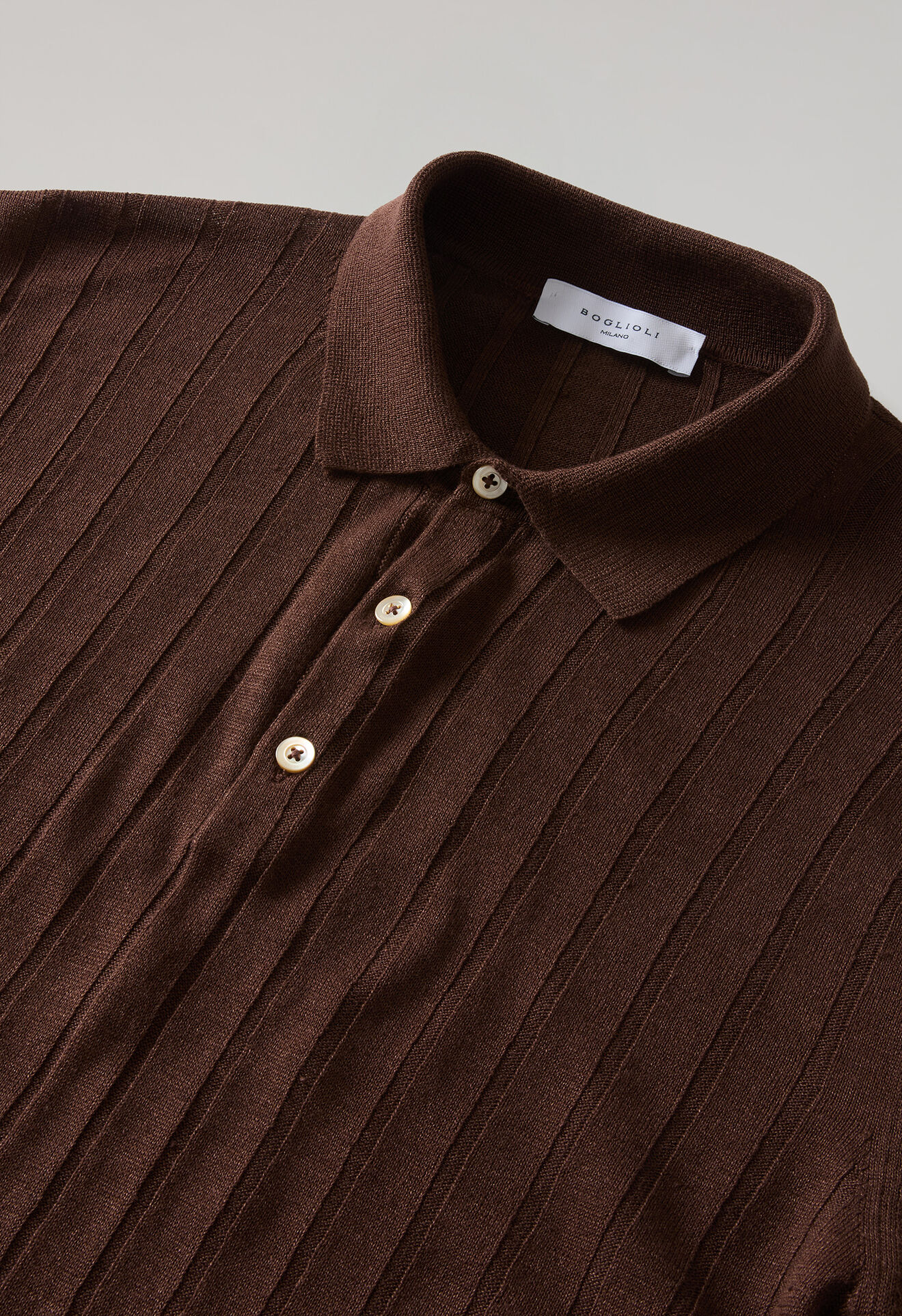 Boglioli Kurzarm-Polohemd aus flachem Leinen-Baumwolle-Rippstrick Braun 91303SB6804001080480