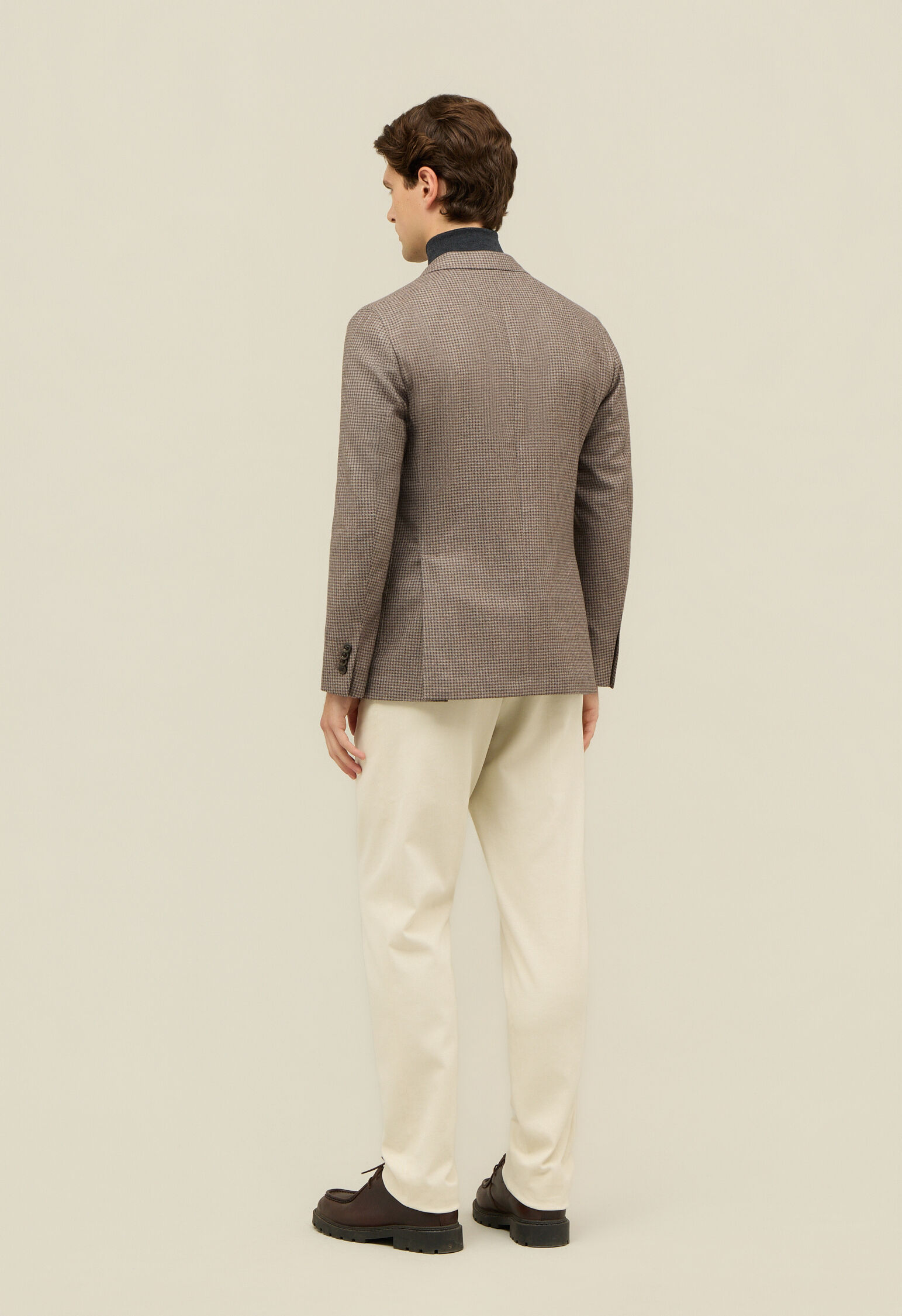 Houndstooth Wool Silk blend K-Jacket in Light brown: Luxury