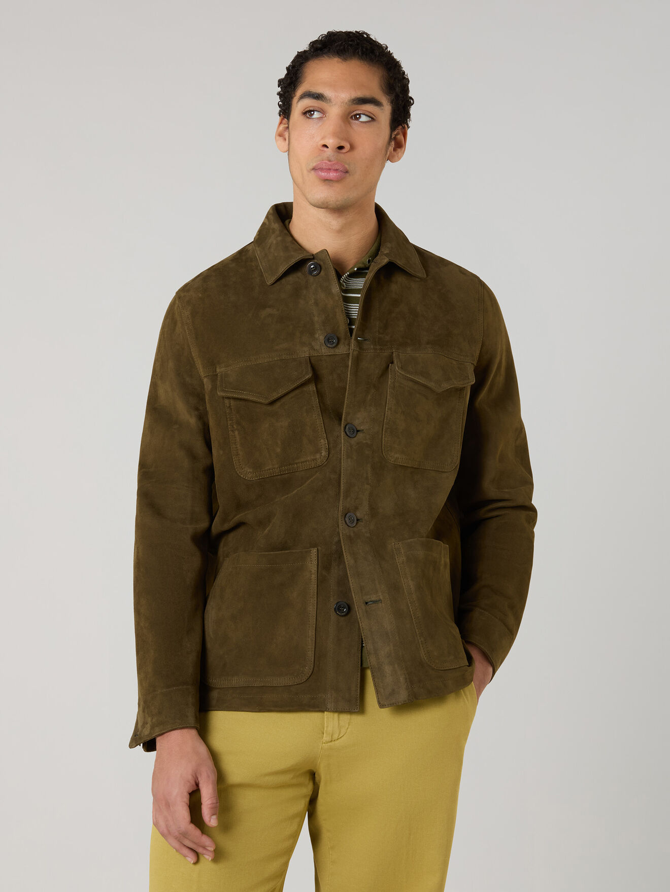 Boglioli Suede Workwear Jacket Dark Khaki OCP509SB5901001800560