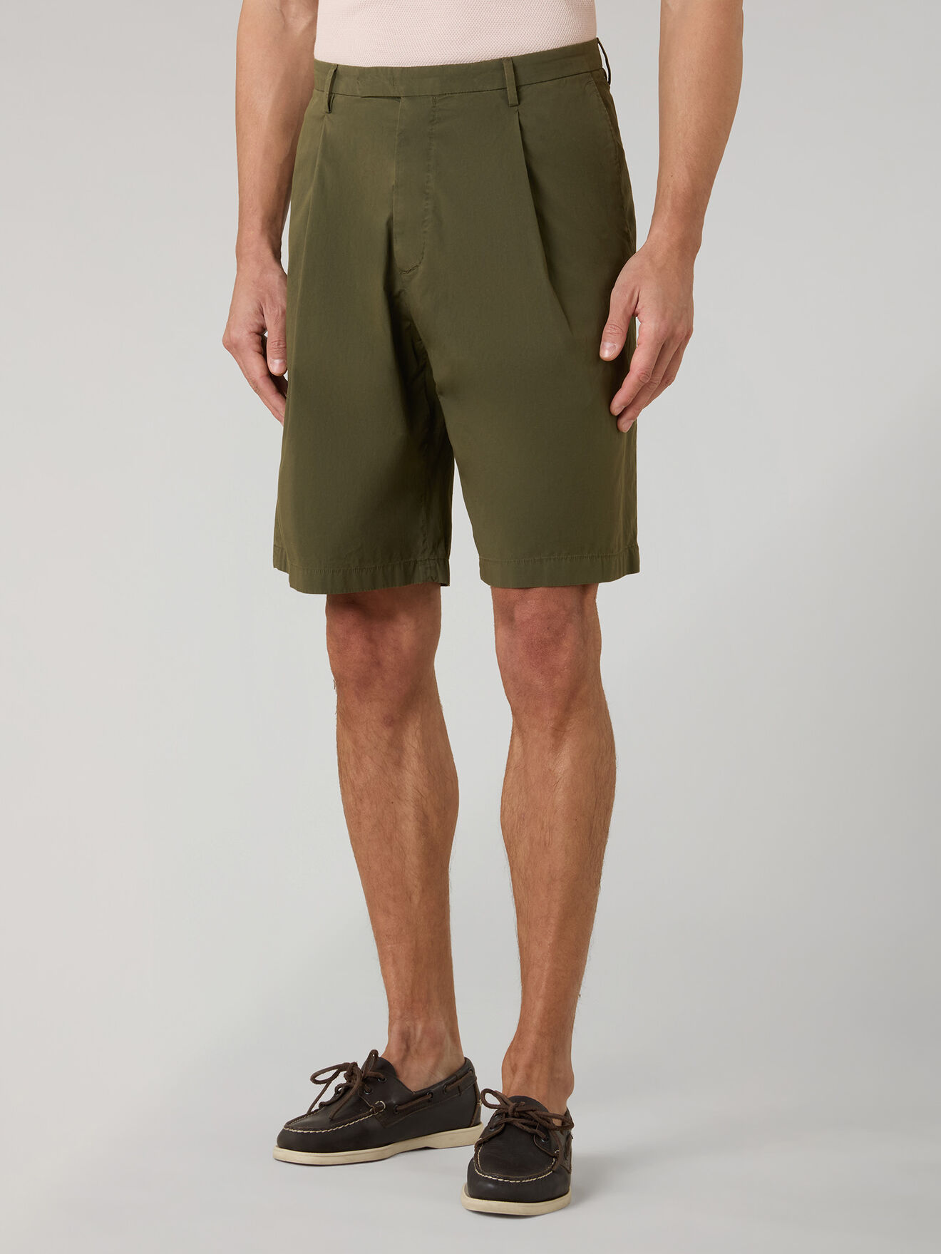 Boglioli Garment Dyed Popeline Papier Khaki Bermuda Suits Green 636I1QSB6418001096R0565