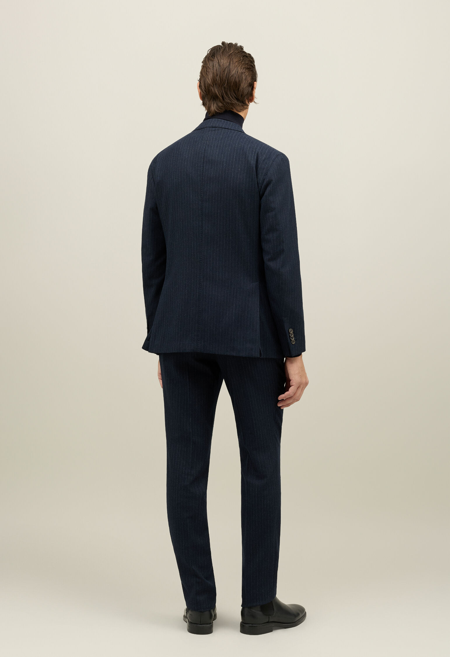 Pinstripe Flannel double-breasted K-Suit in Dark Blue: Luxury