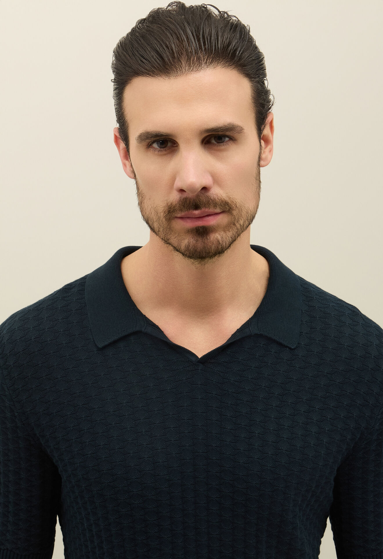 Boglioli Kurzarm-Poloshirt aus Jacquard-Baumwolle Blau 91571TSB5813001080784