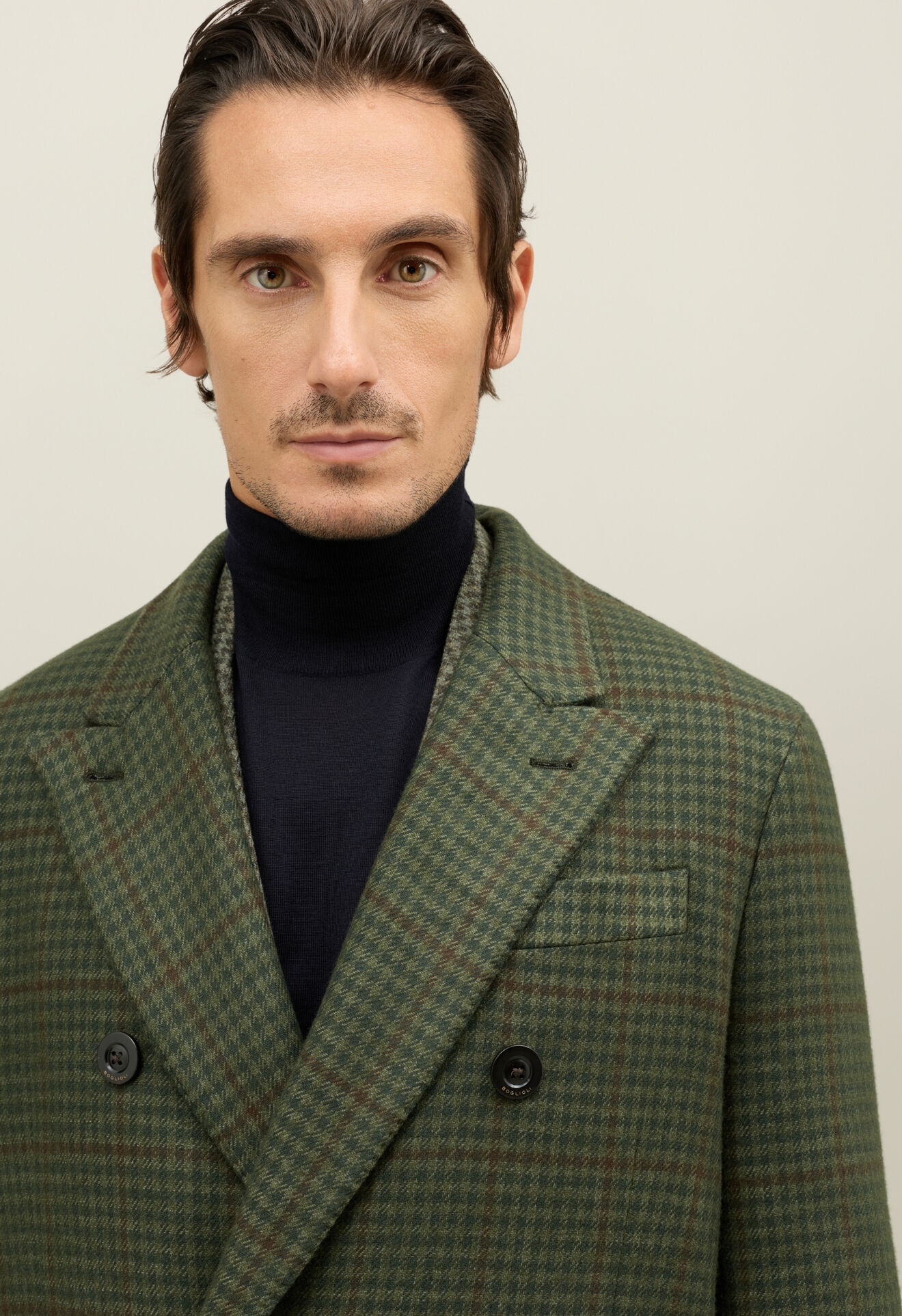 Boglioli Wool Vichy double-breasted K-Coat Green C6501JFB4410001800595
