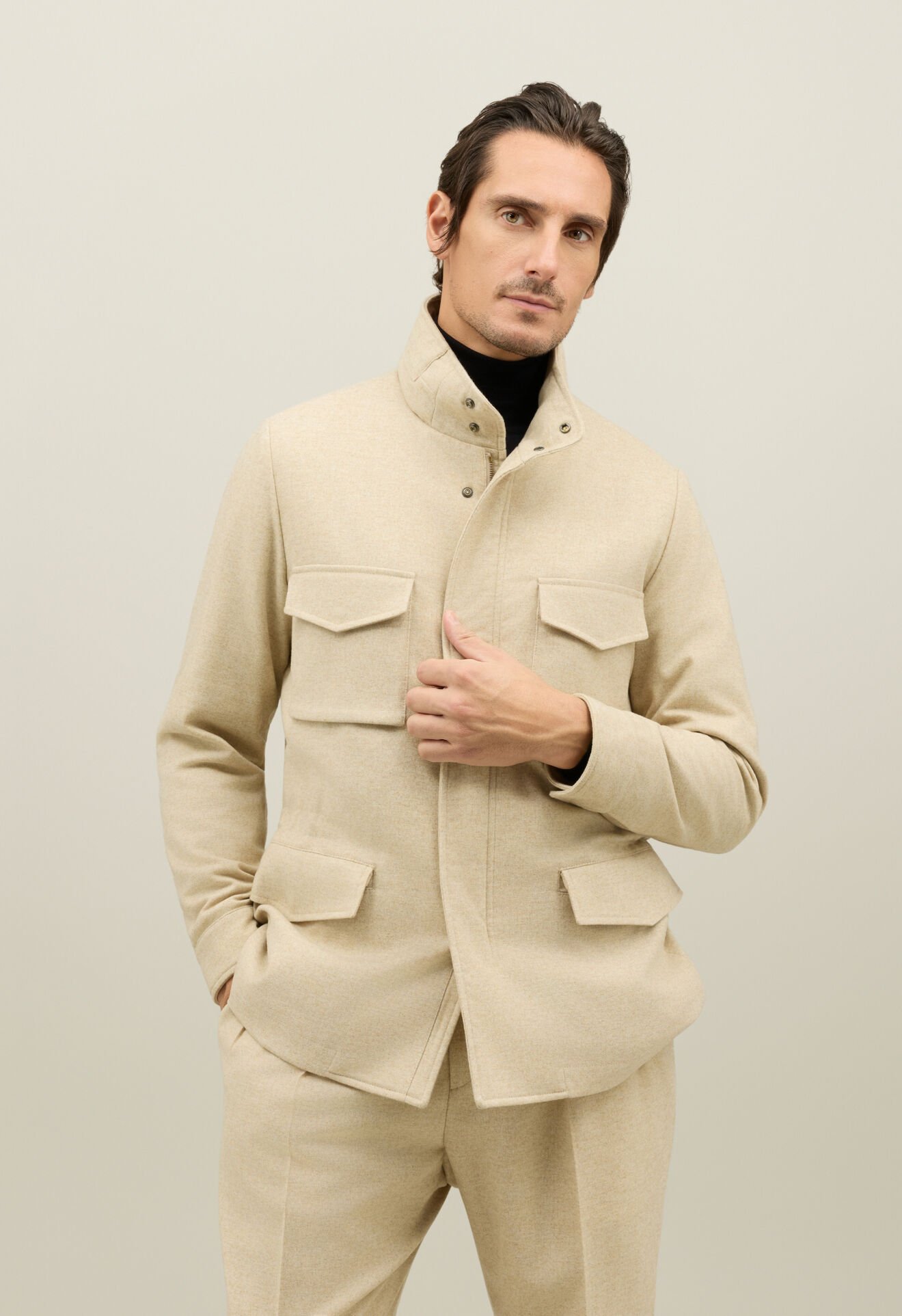 Boglioli Flannel Padded Field Jacket Beige OC0199FB5108001800250