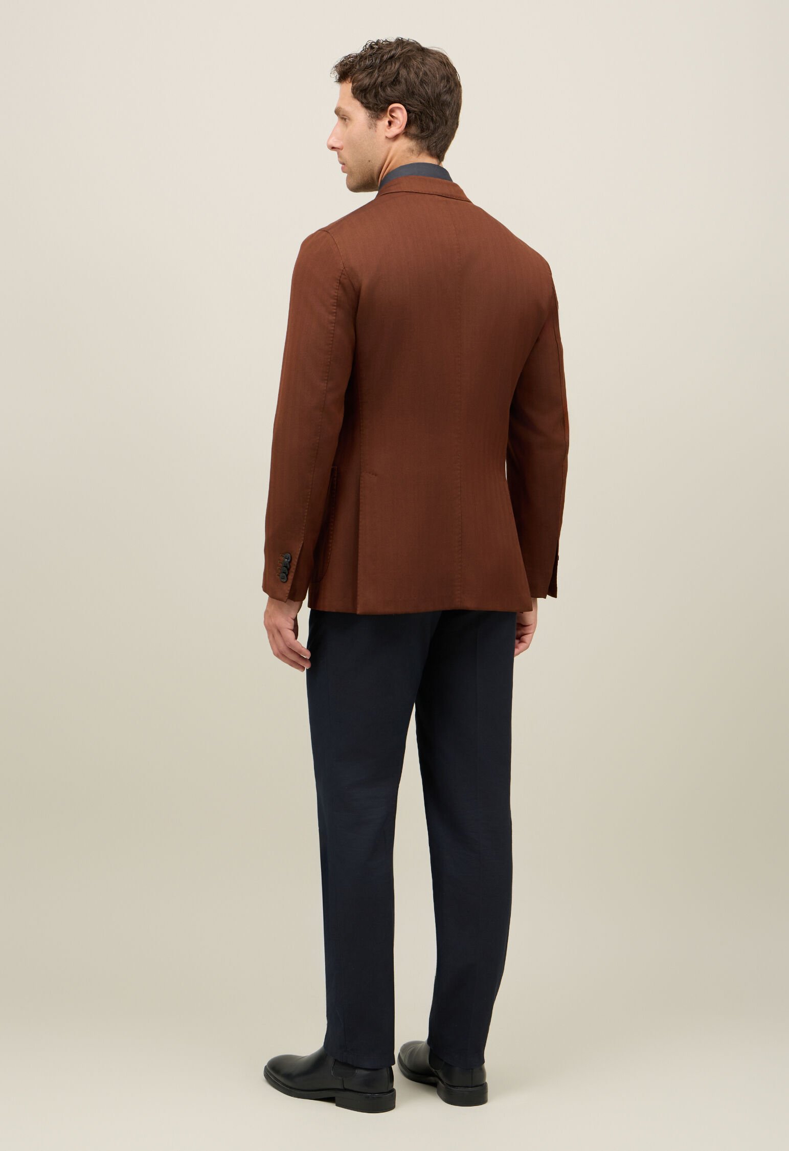 Stretch Wool Herringbone double-breasted K-Jacket in Rusty: Luxury