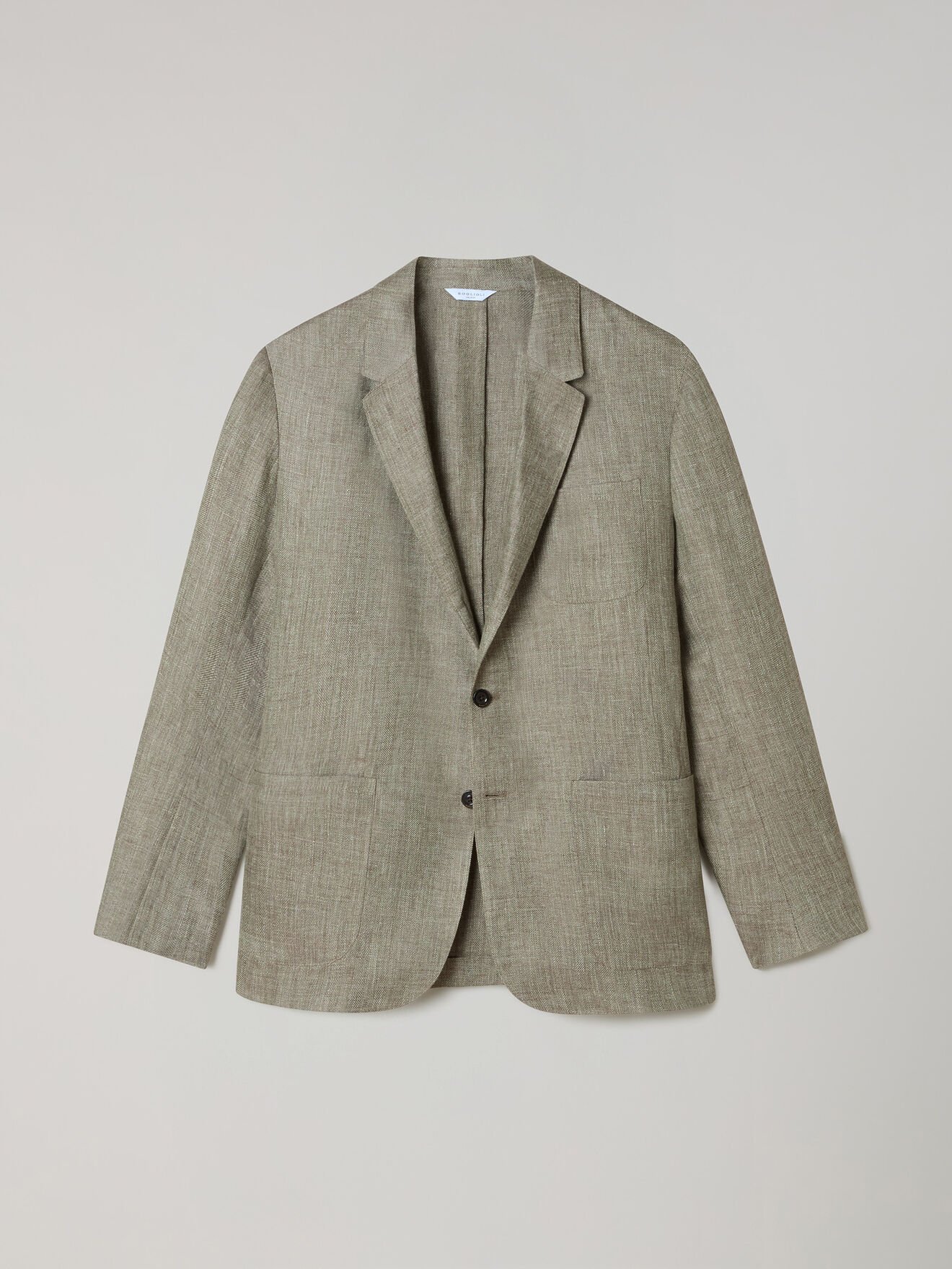 Boglioli Linen Herringbone Khaki Jacket Light Green 63601ESB600800109R0540