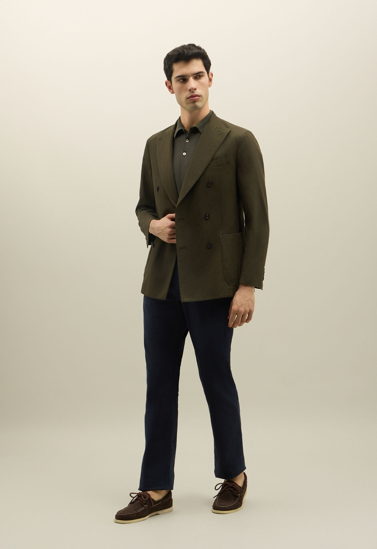 Boglioli Doppelreihige K-Jacket aus Baumwoll-Leinen-Twill Dunkel Gr&uuml;n N4302QSB542700150R0585